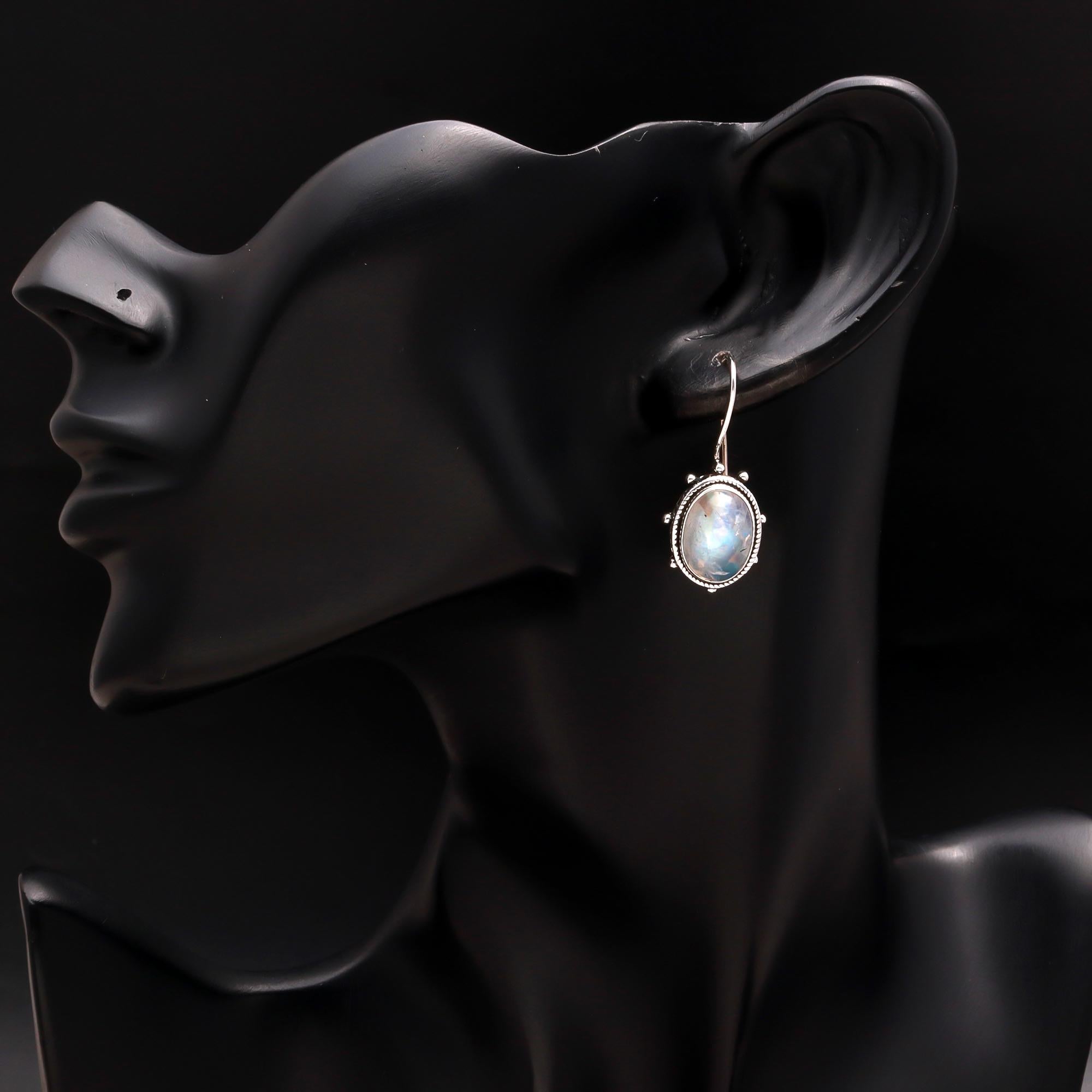 925 Silver Moonstone Beaded Frame Dangle Earrings