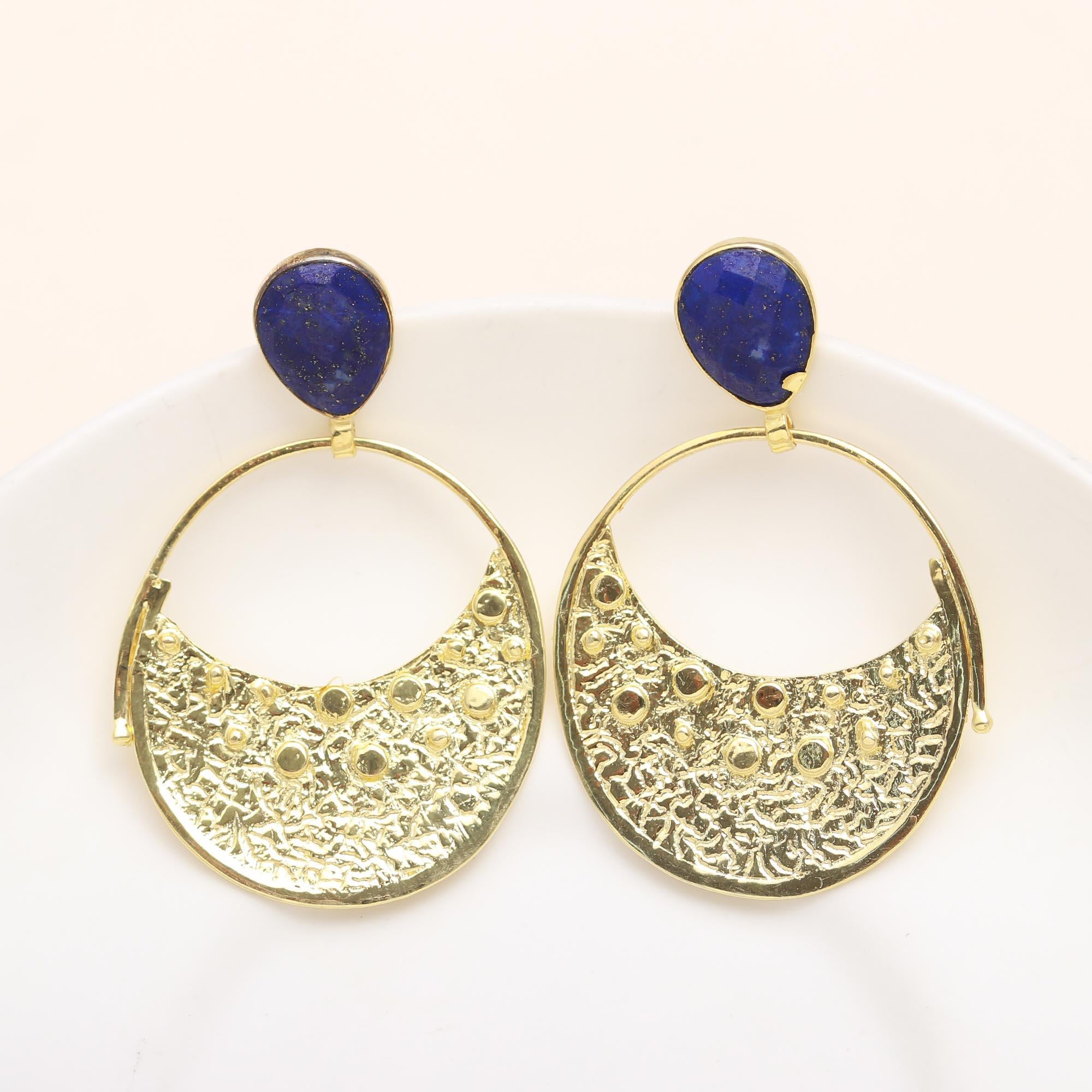 The Celestial Voyager: Lapis Lazuli & Gold Crescent Earrings