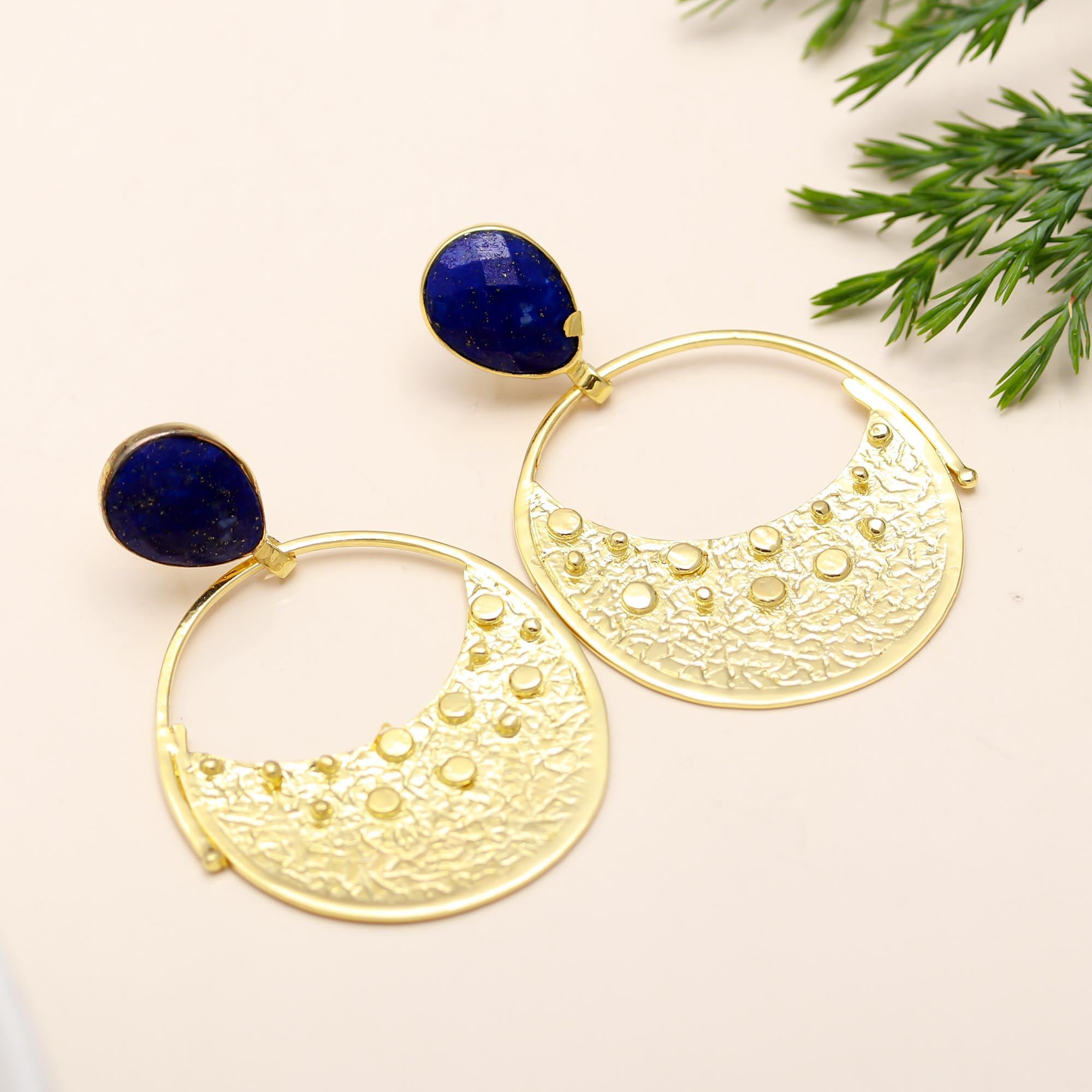 The Celestial Voyager: Lapis Lazuli & Gold Crescent Earrings