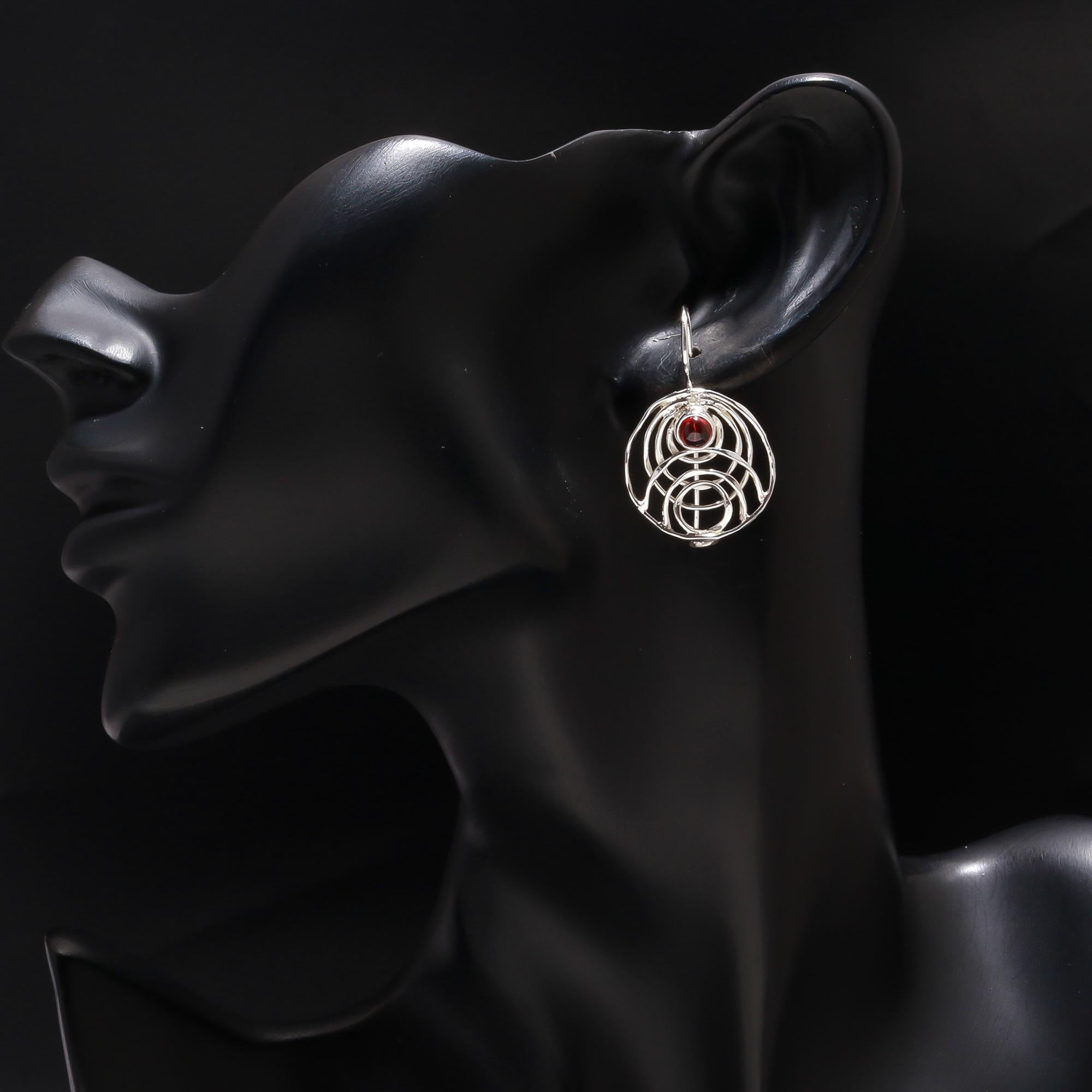 925 Silver Garnet Dangle Earrings