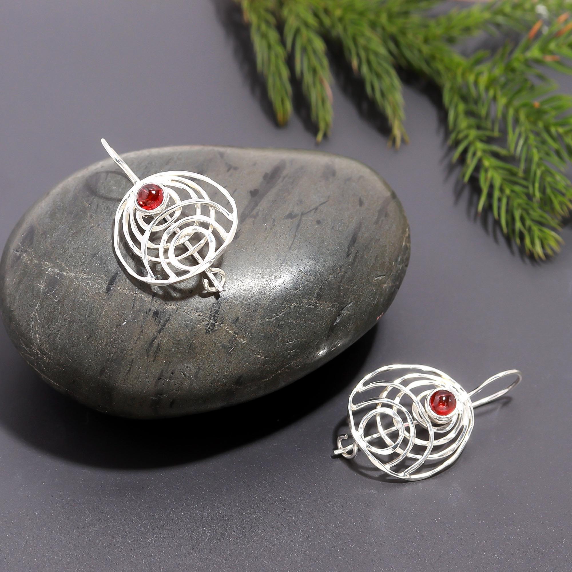 925 Silver Garnet Dangle Earrings