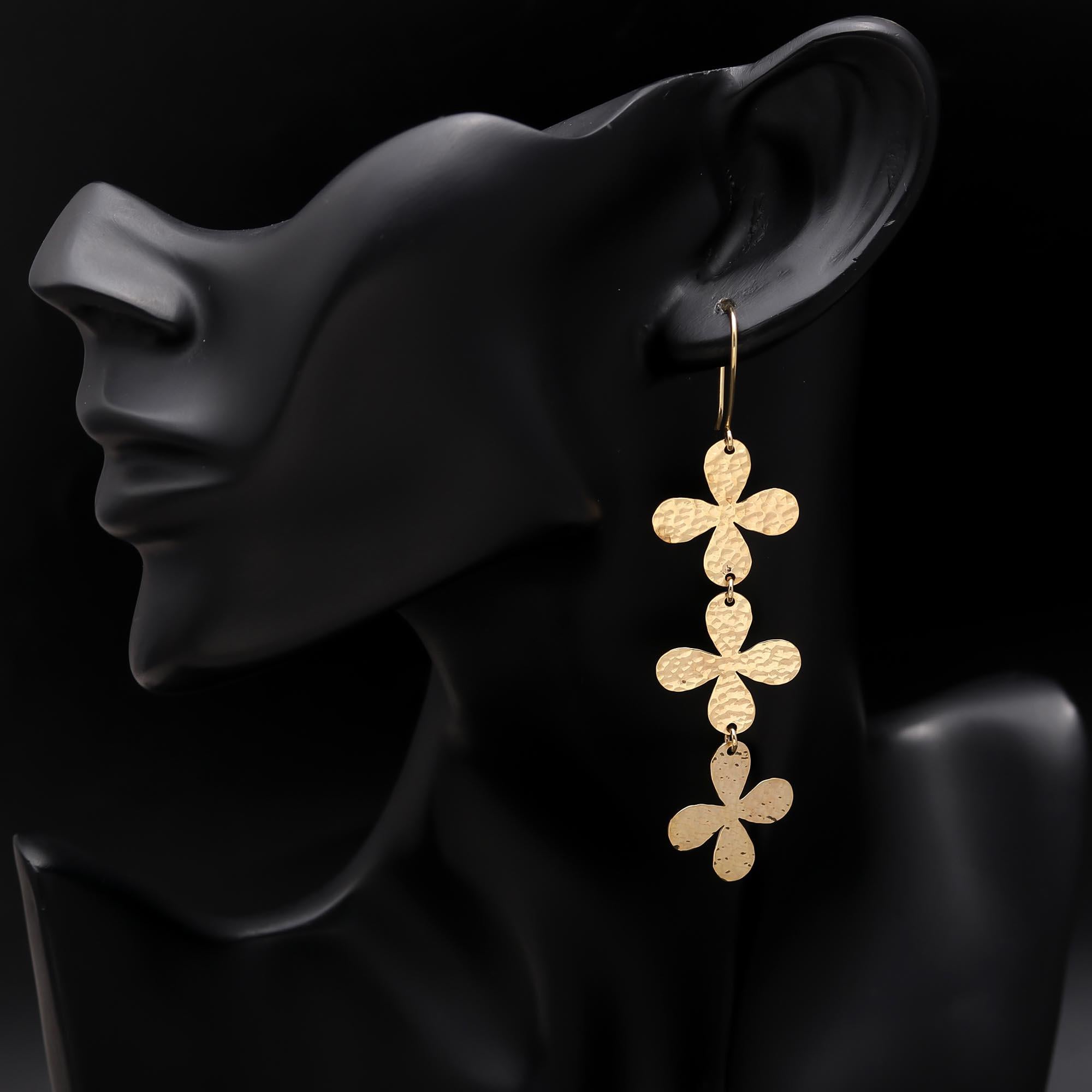 The Golden Petal Cascade: Hammered Flower Drop Earrings