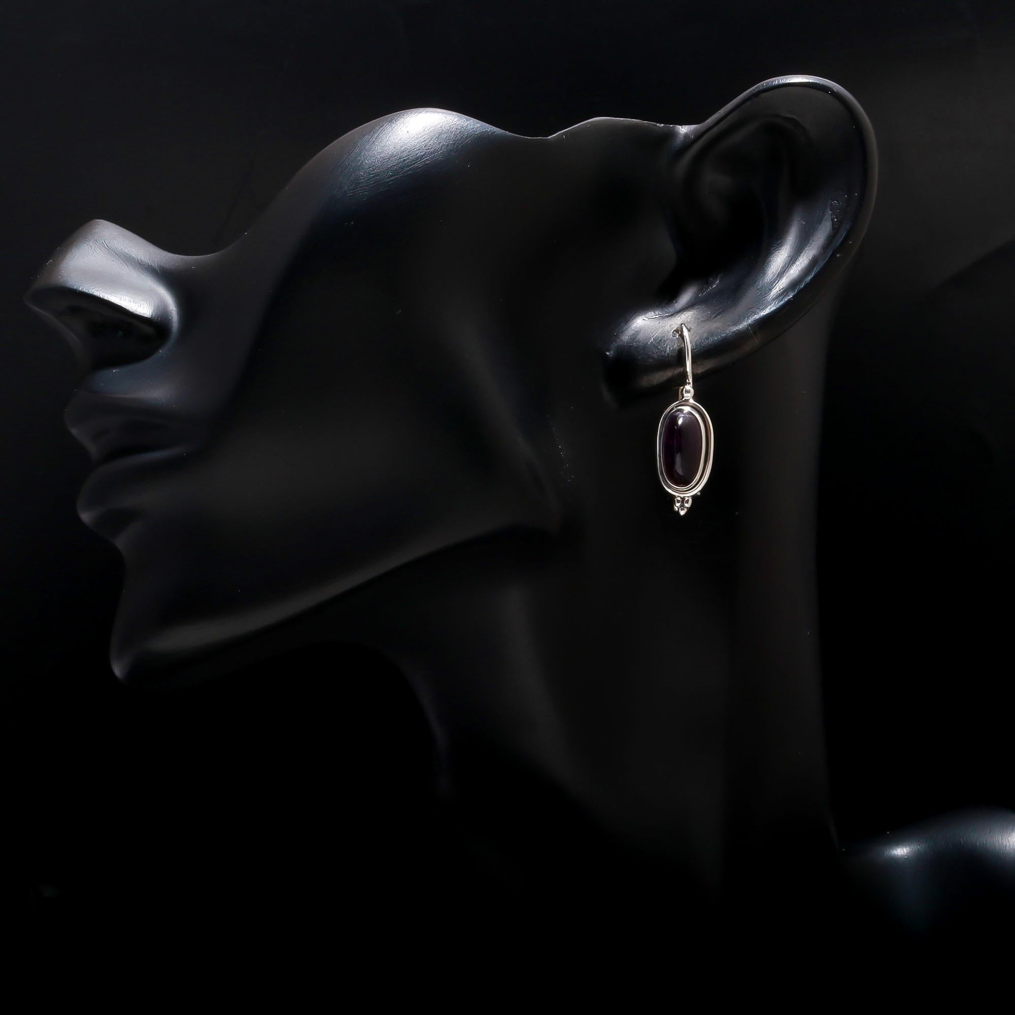 925 Silver Oval Garnet Dangle Earrings