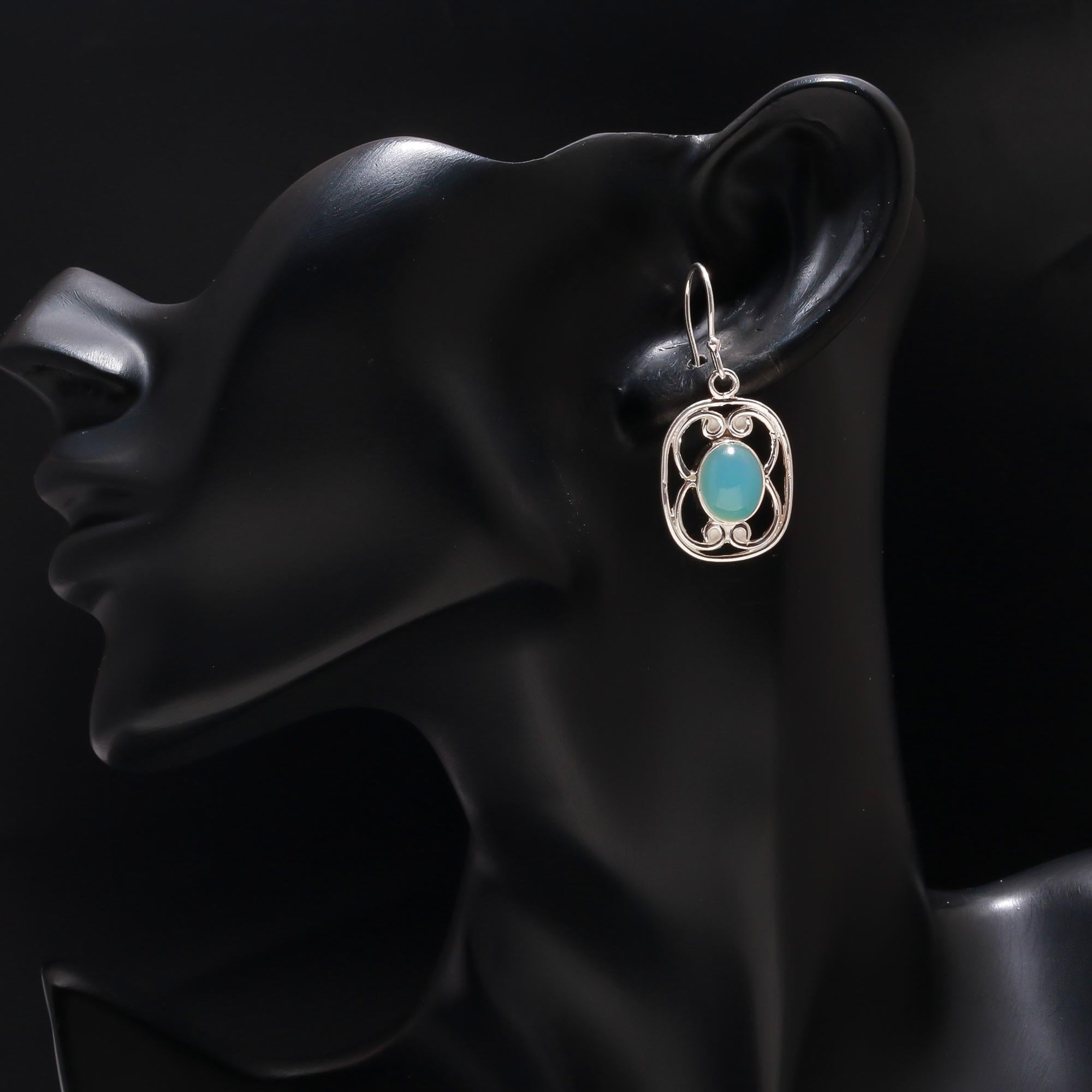 925 Silver Chalcedony Filigree Dangle Earrings