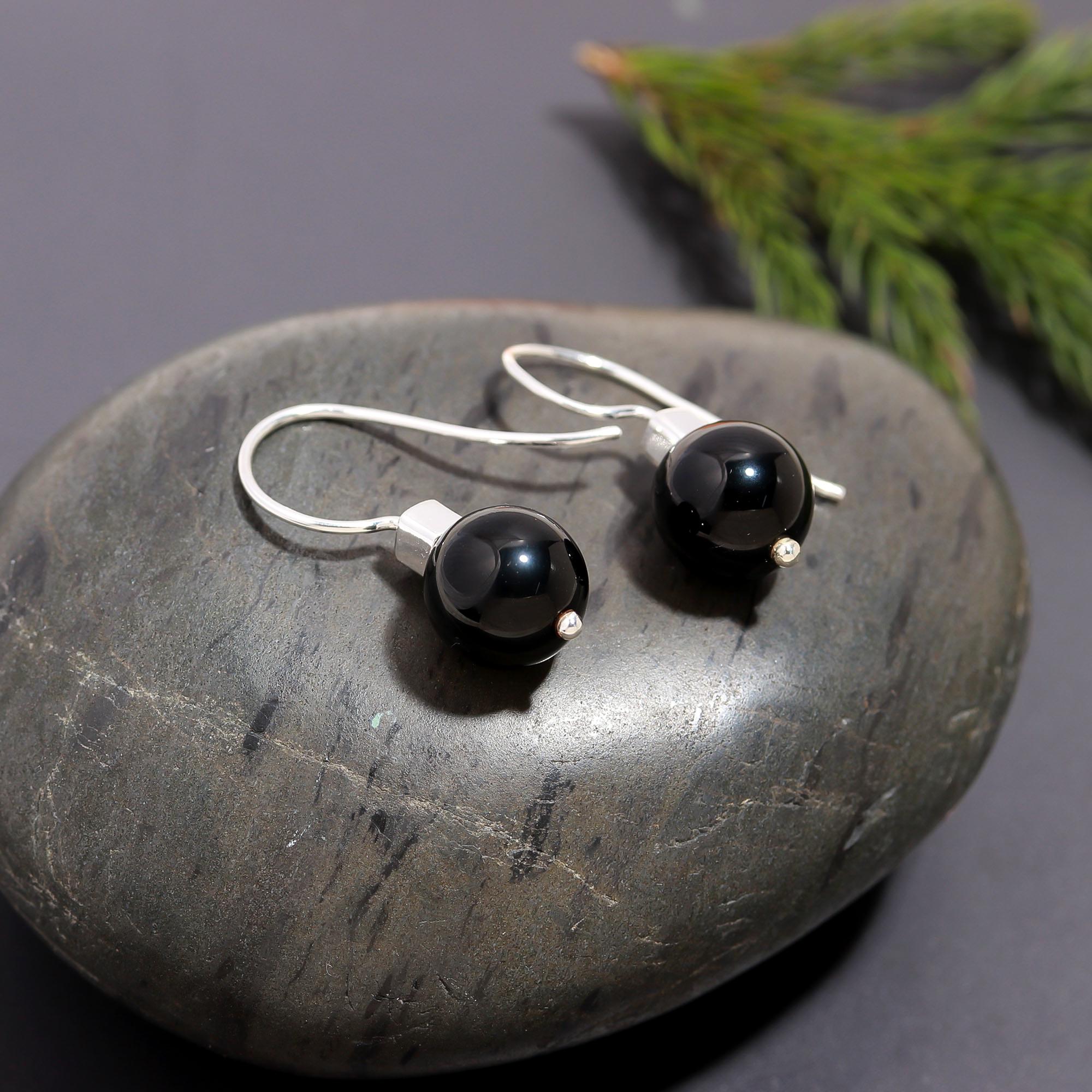 925 Silver Black Onyx Dangle Earrings