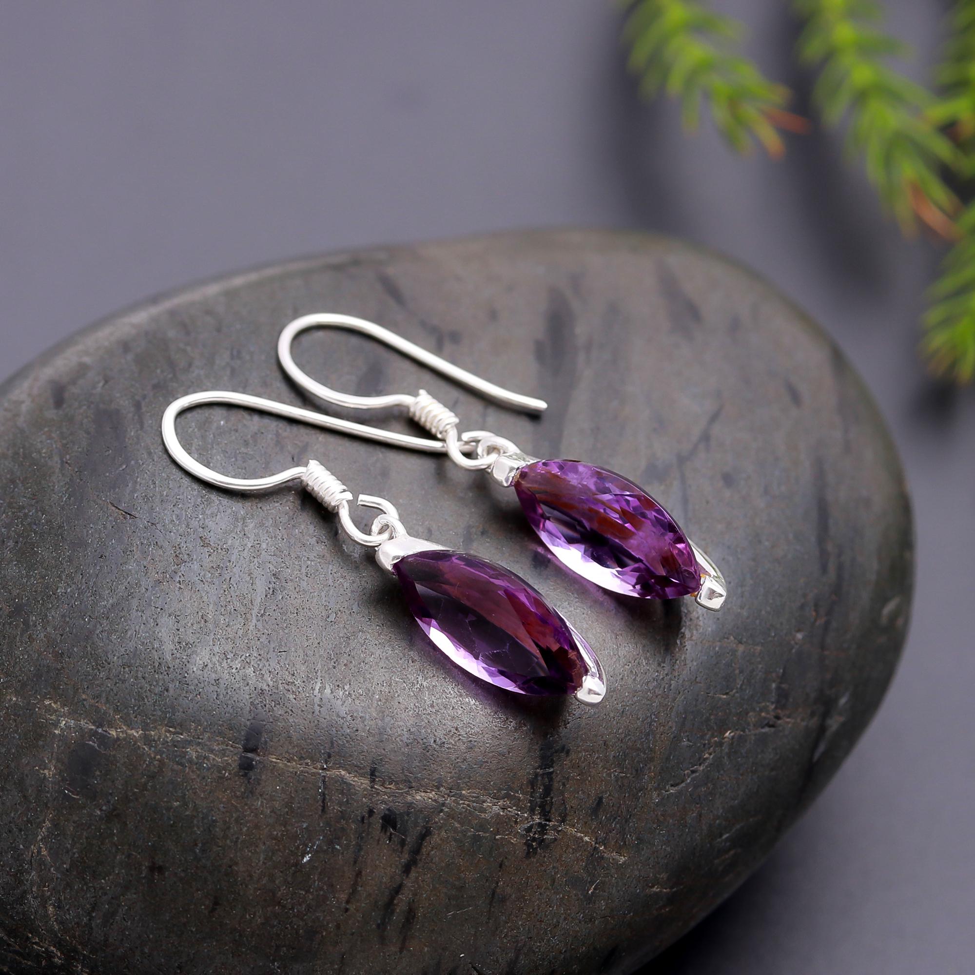 925 Silver Amethyst Dangle Earrings