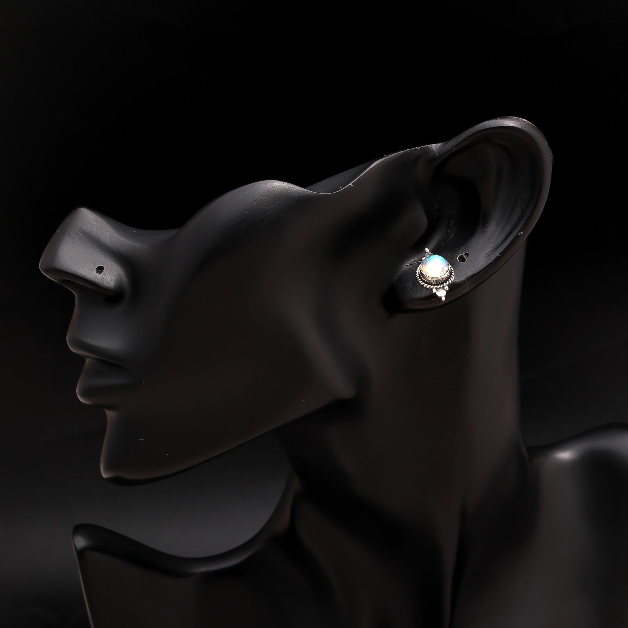 925 Silver Rainbow Moonstone Stud Earrings