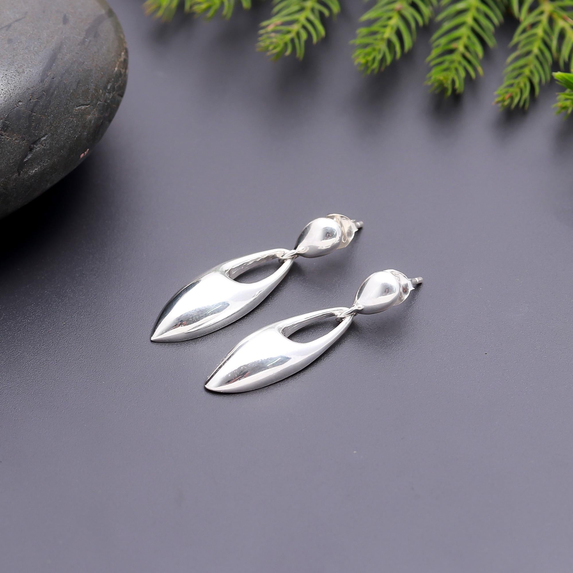 925 Silver Sleek Teardrop Drop Earrings