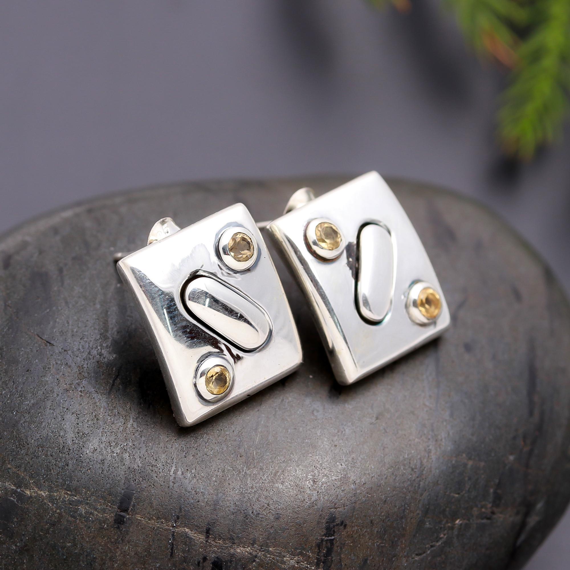 925 Silver Citrine Stud Earrings