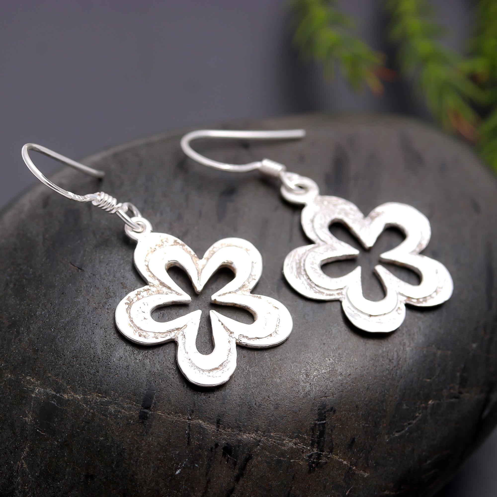 925 Silver Floral Dangle Earrings
