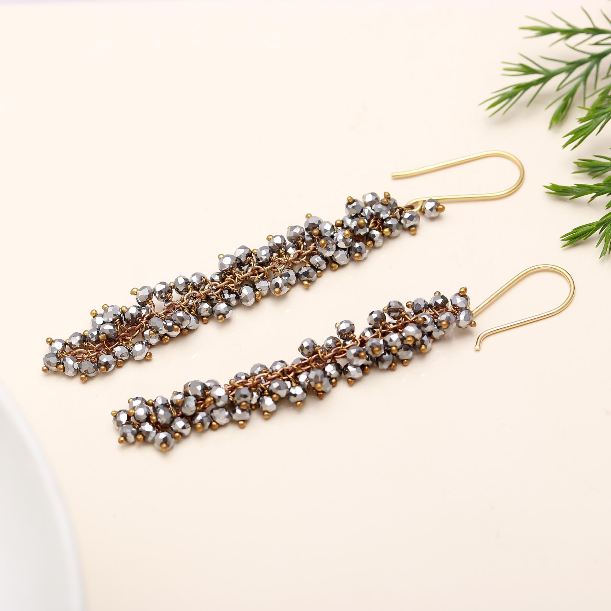 The Graphite Cluster: Hematite & Gold Linear Earrings