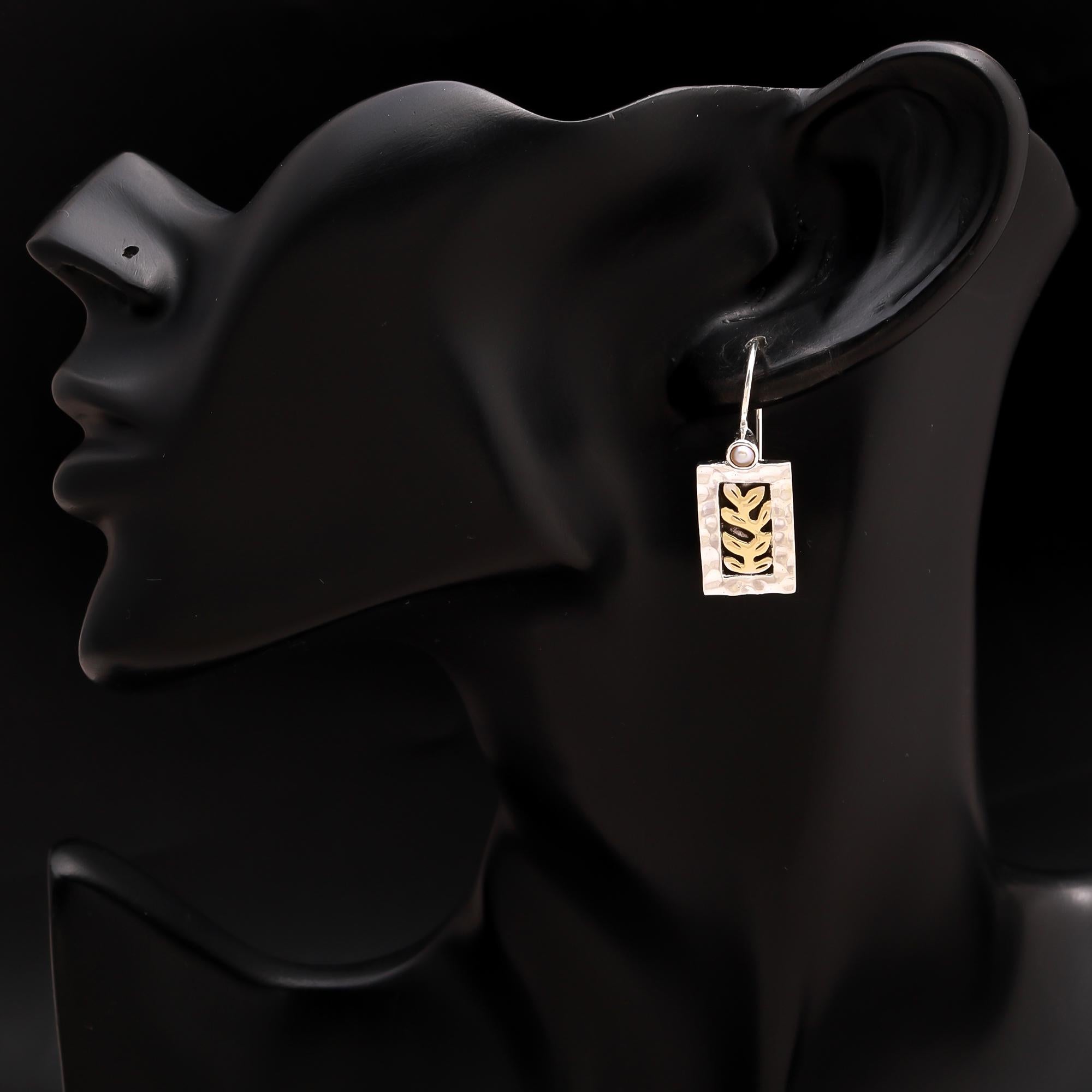 925 Silver Leaf Design Rectangle Dangle Earrings
