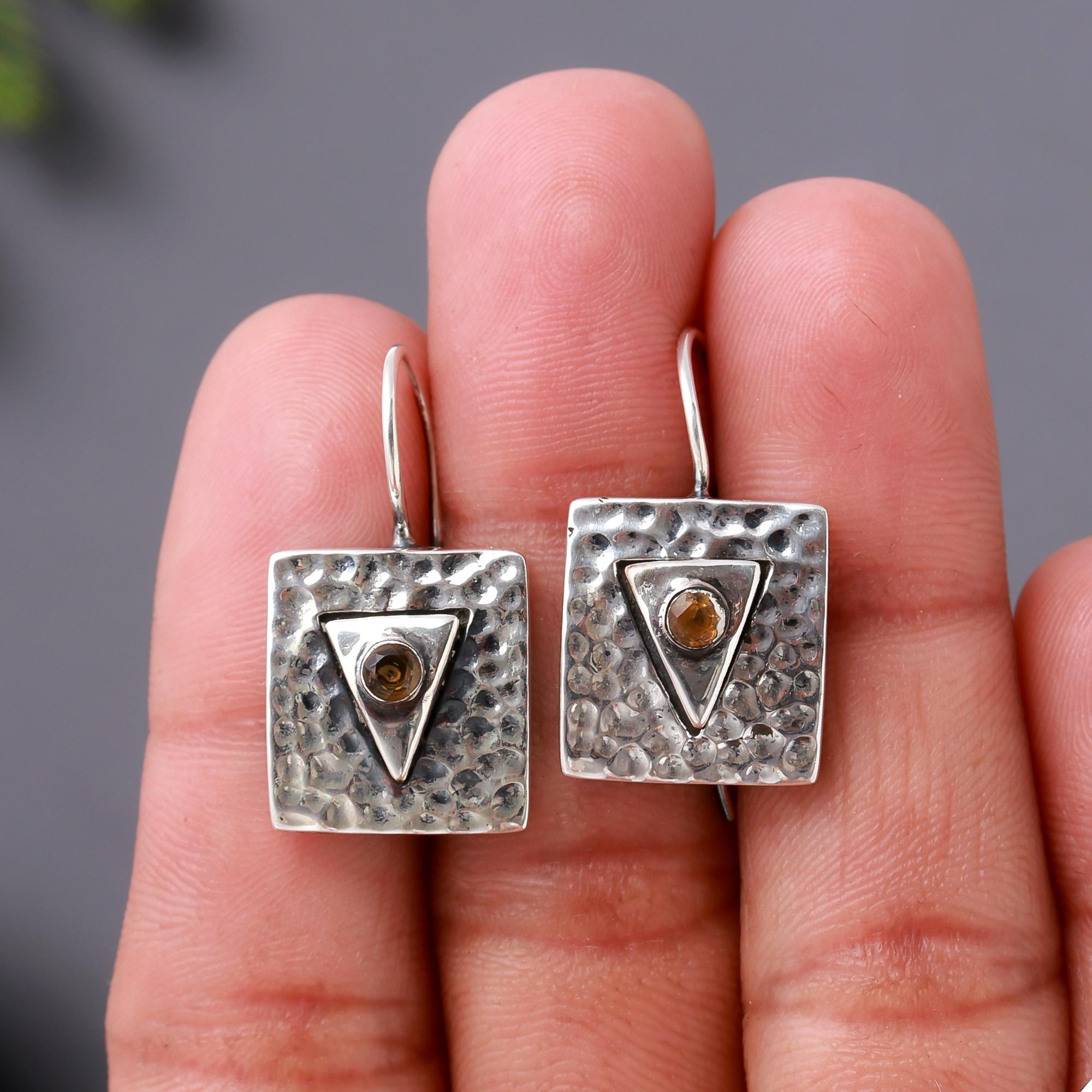 925 Silver Hammered Square Earrings