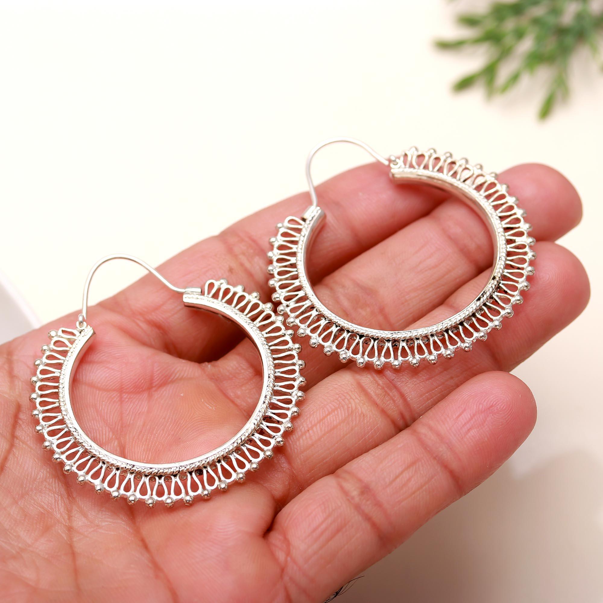 The Silver Lattice: Intricate Filigree Hoop Earrings