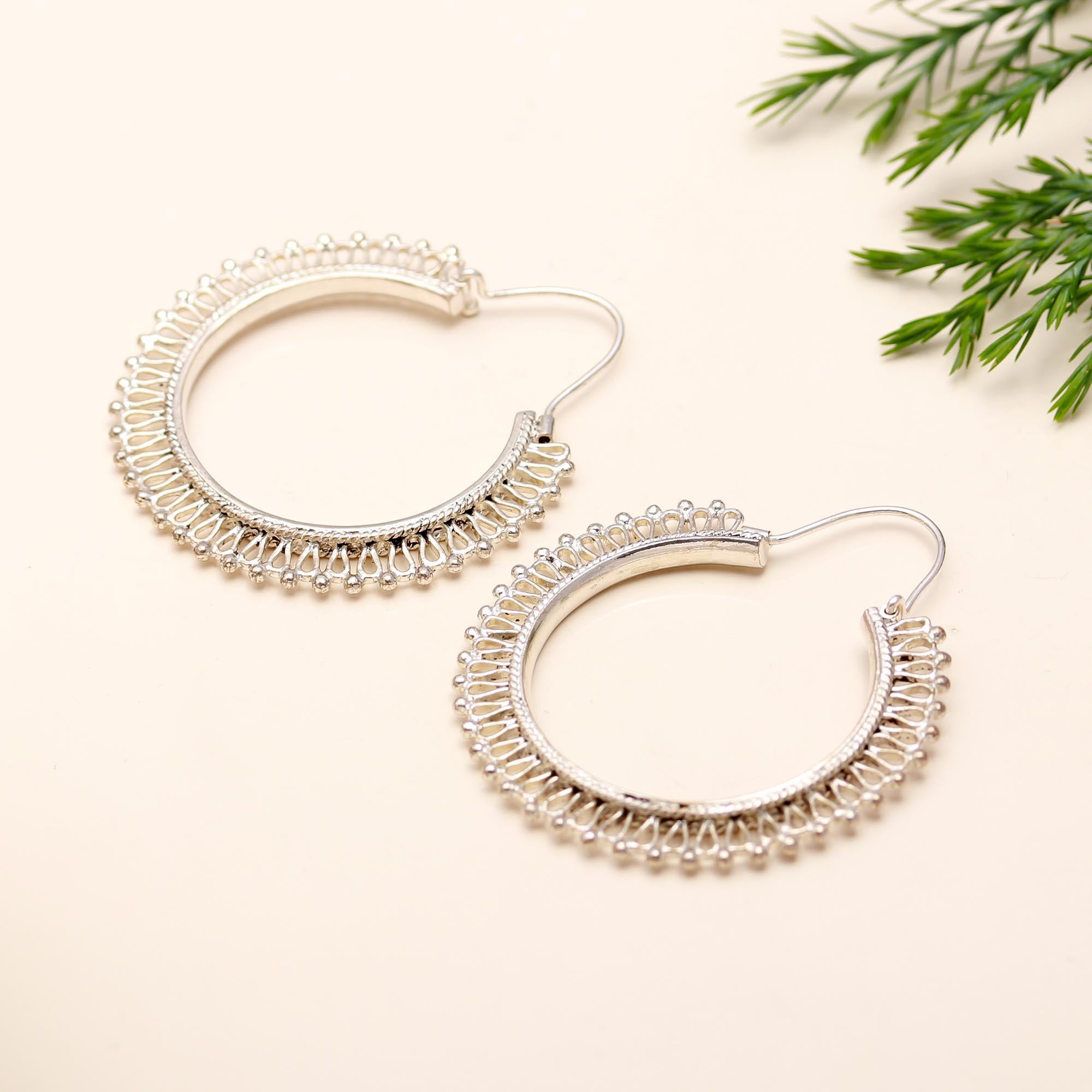 The Silver Lattice: Intricate Filigree Hoop Earrings