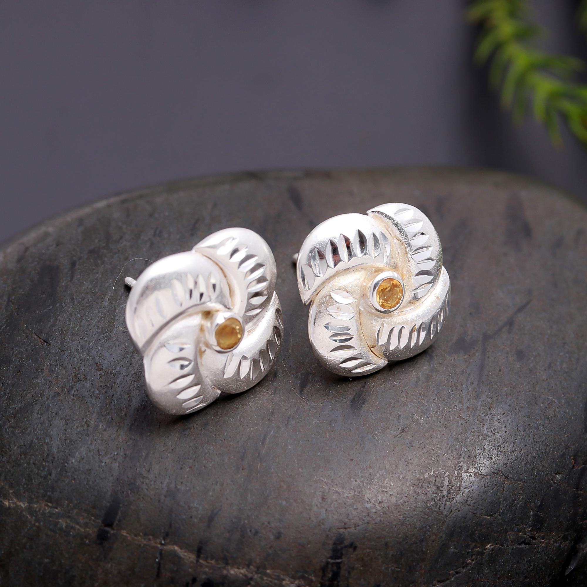 925 Silver Carved Swirl Stud Earrings