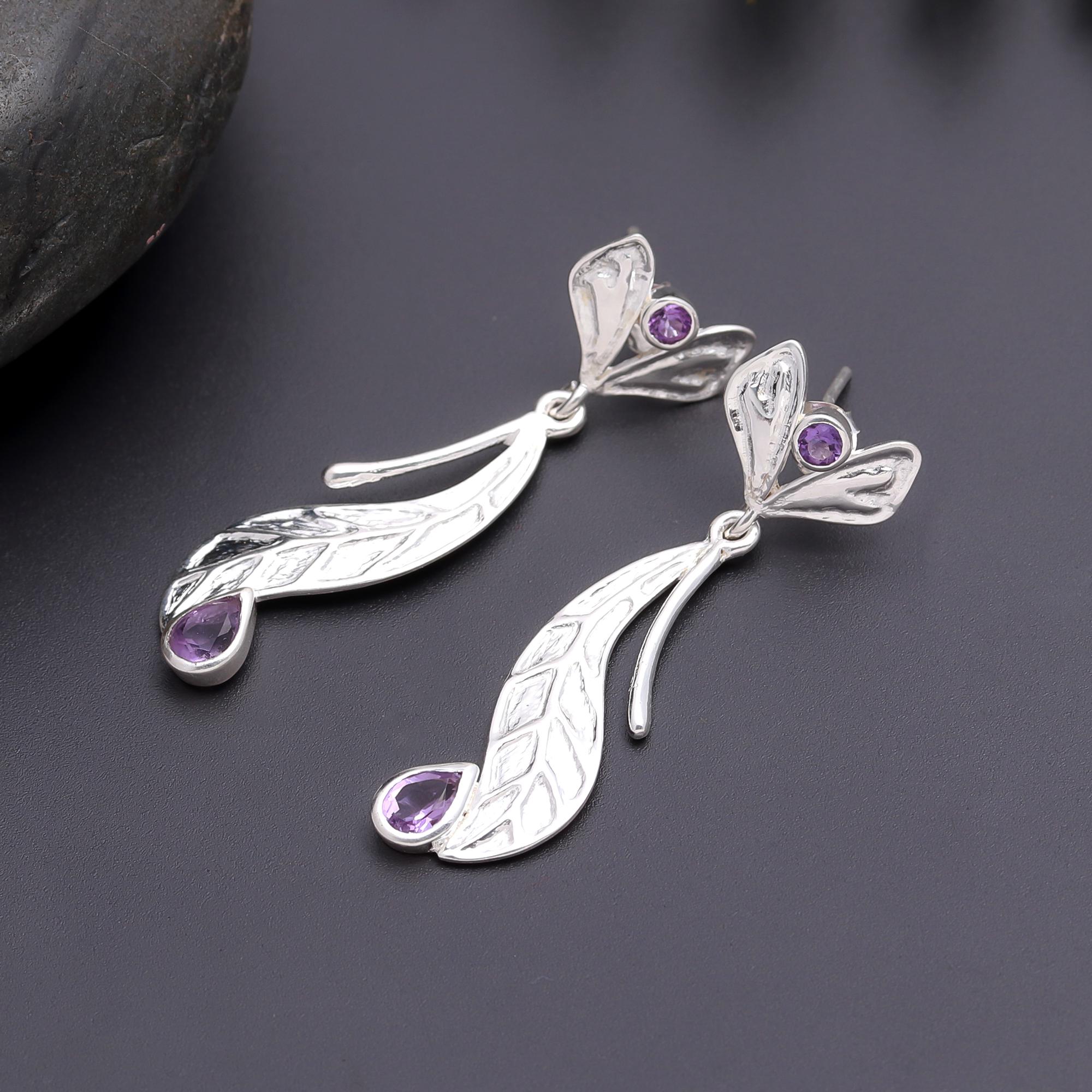 925 Silver Leaf Drop Earrings