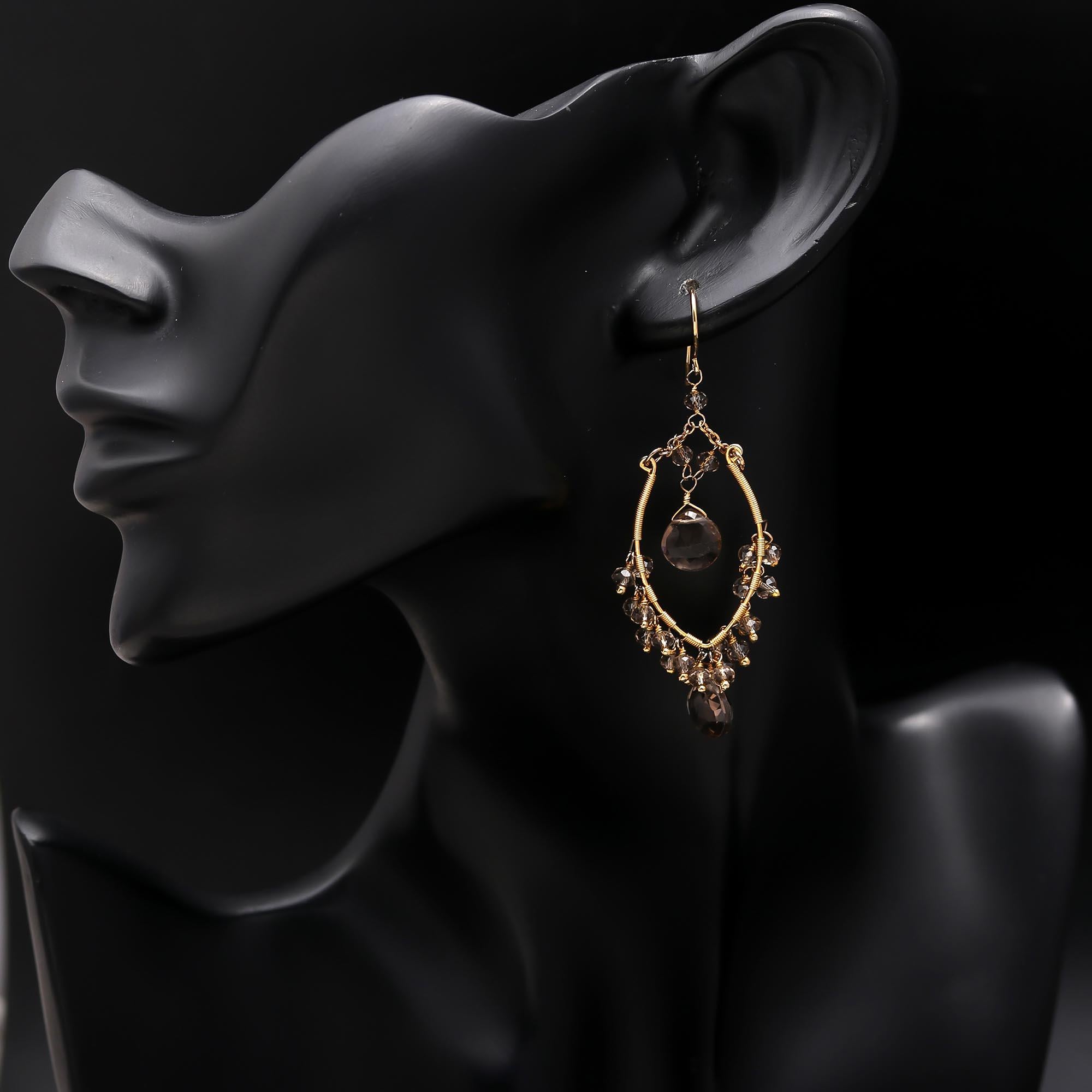 The Smoky Quartz Weave: Wire-Wrapped Teardrop Earrings