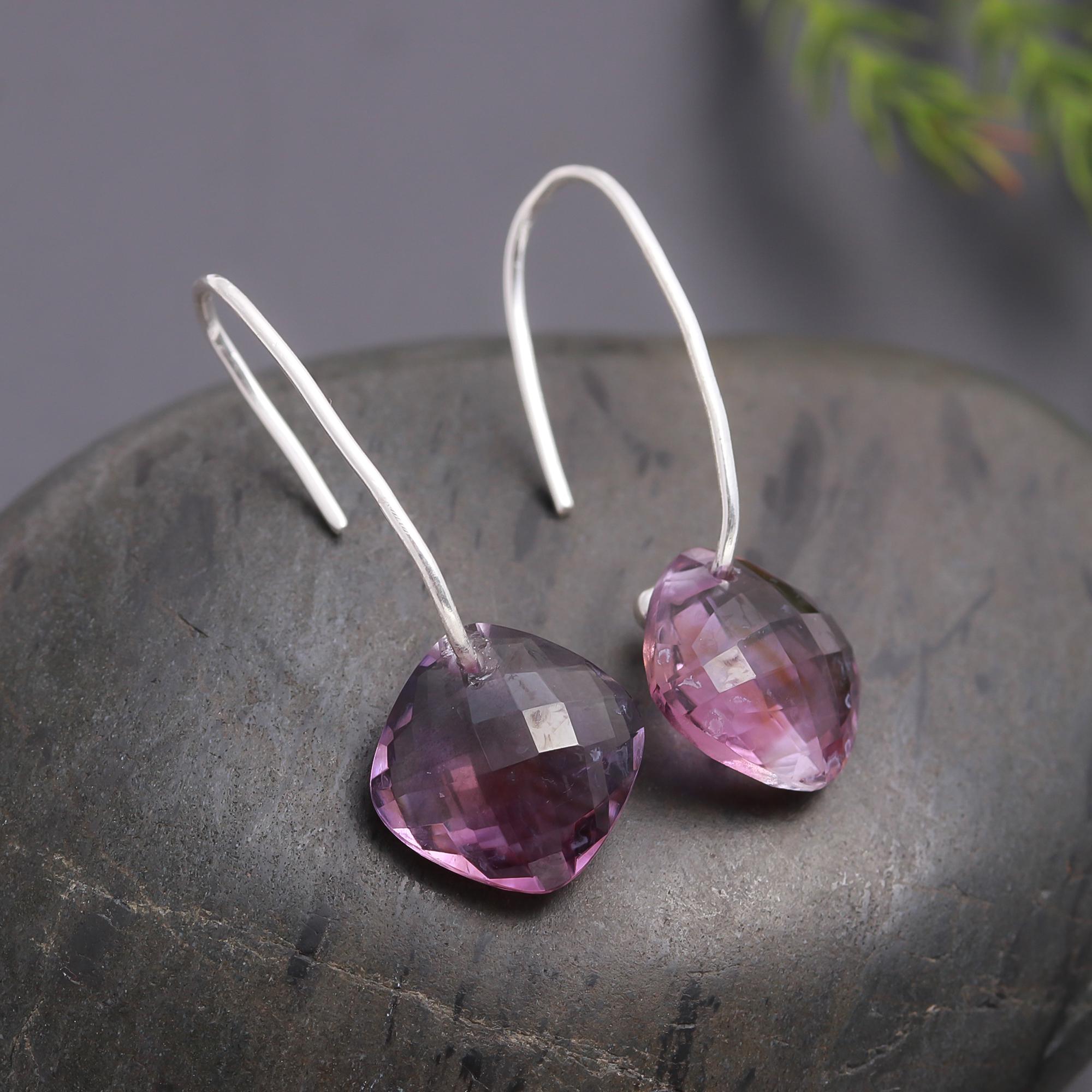 925 Silver Faceted Amethyst Dangle Earrings