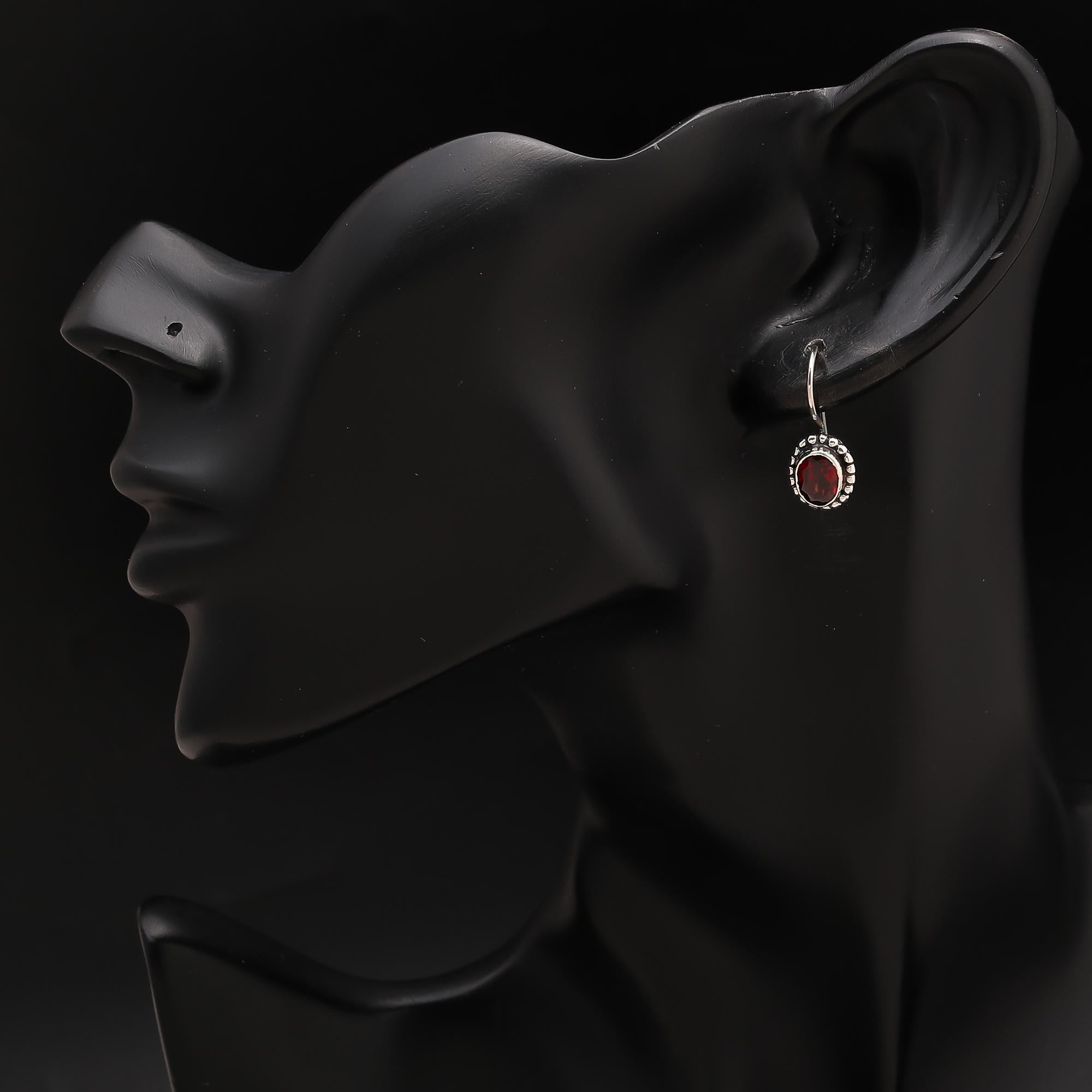 925 Silver Garnet Dangle Earrings