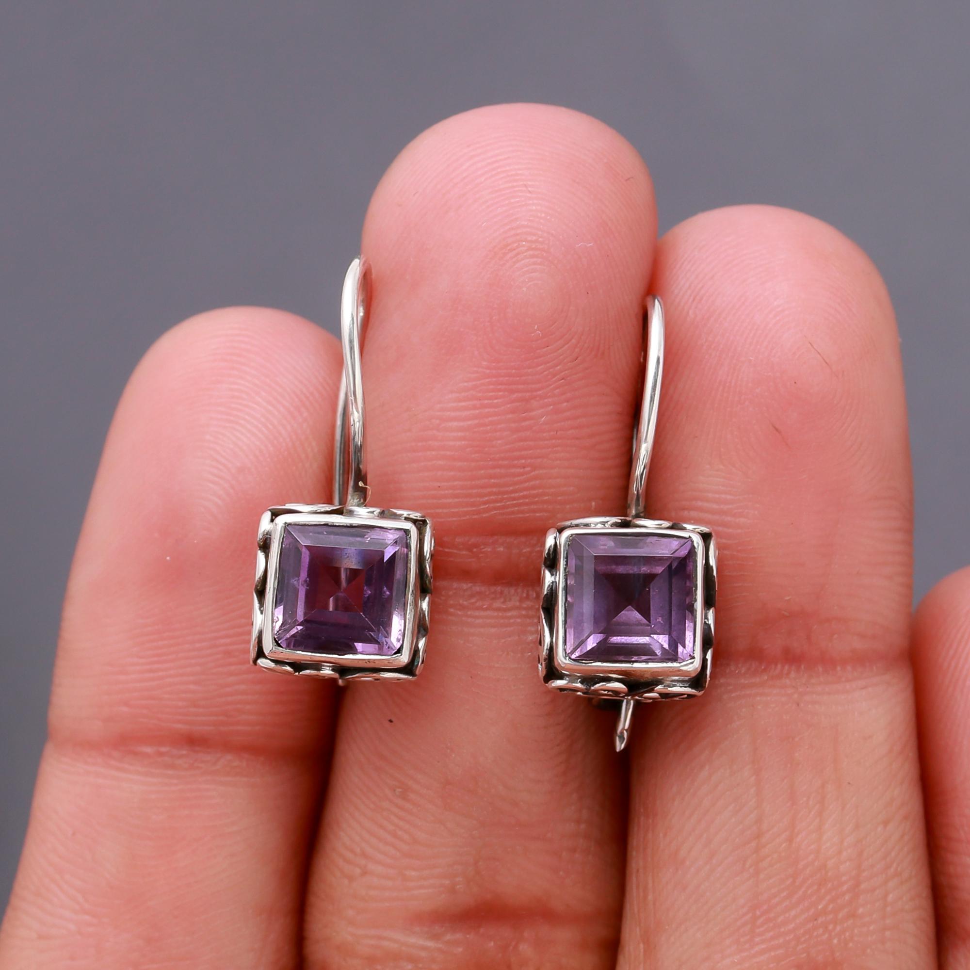 925 Silver Amethyst Dangle Earrings