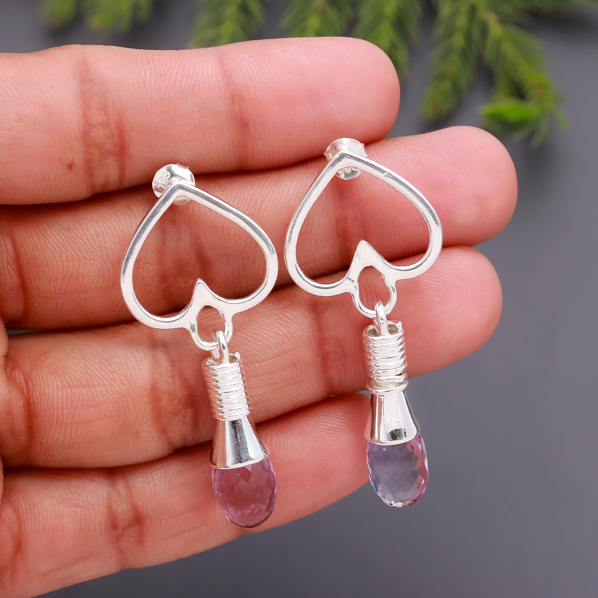 925 Silver Amethyst Bead Drop Earrings