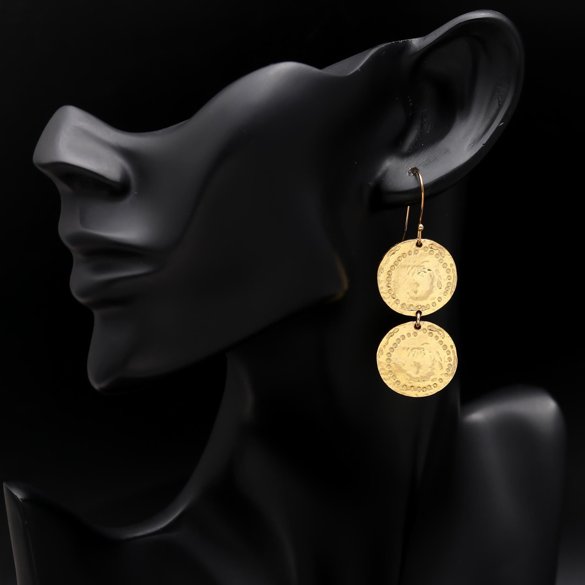 The Gilded Trio: Hammered Gold Coin Triple Drop Earrings