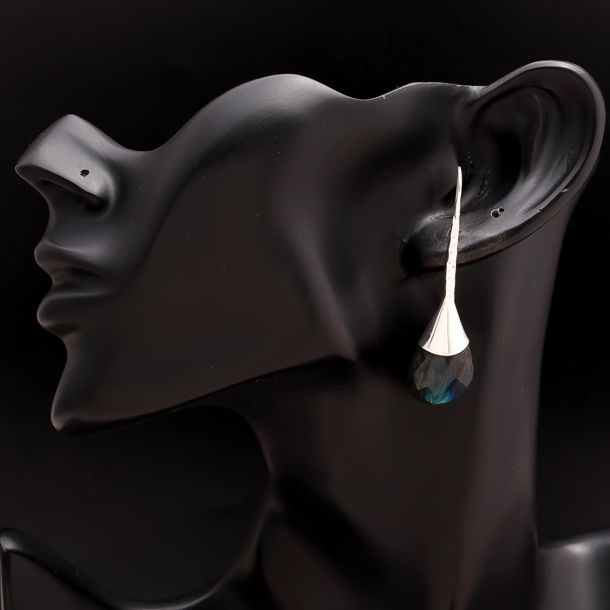 925 Silver Labradorite Long Dangle Earrings