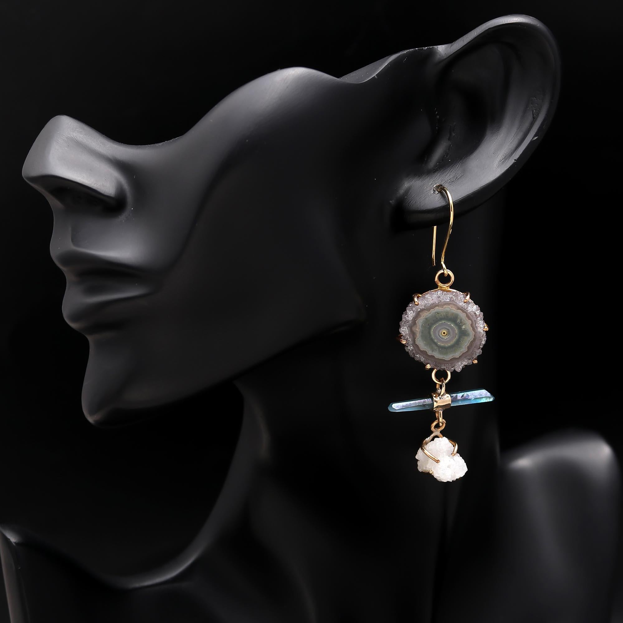 The Cosmic Raw: Solar Quartz & Crystal Point Statement Earrings
