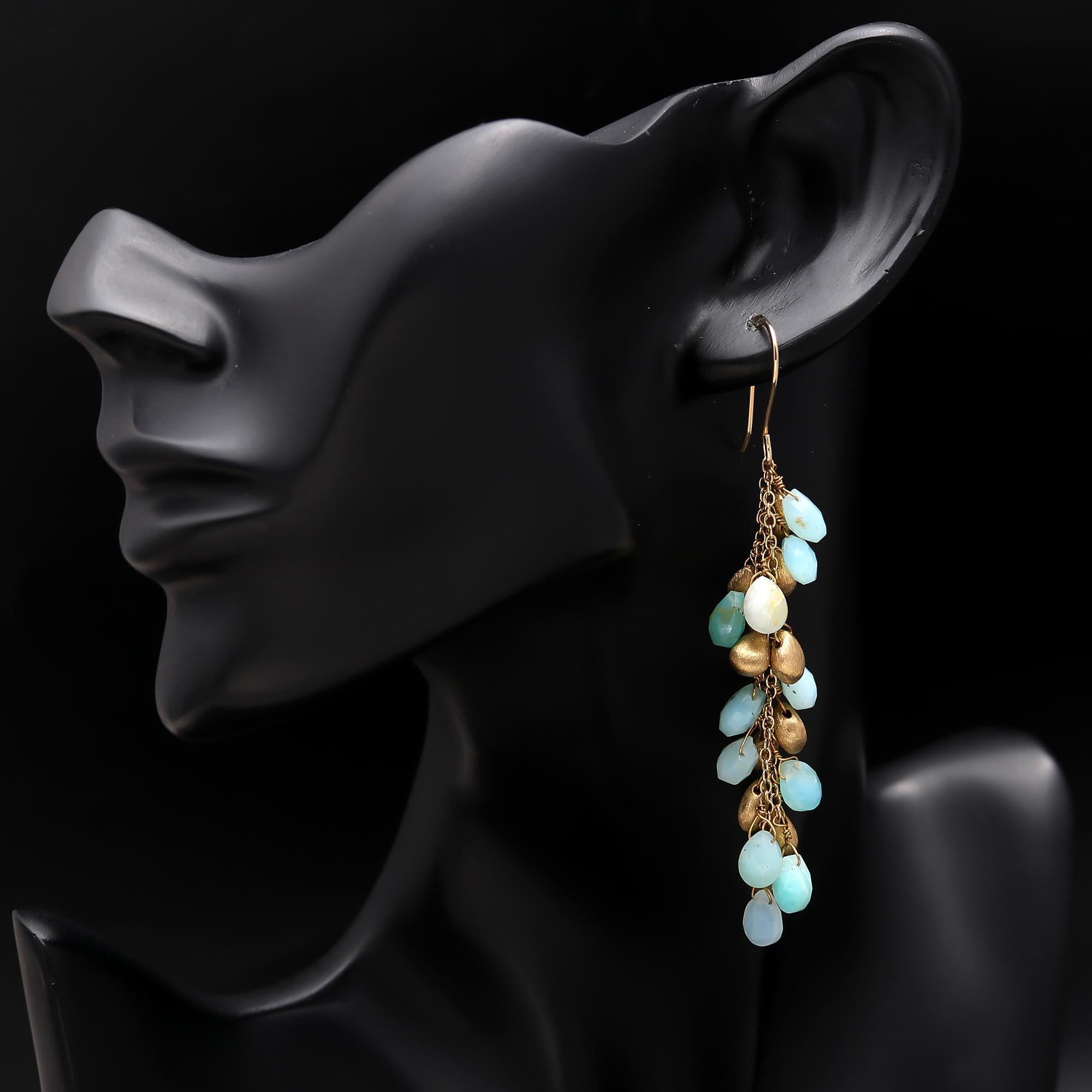 The Ocean Cascade: Aqua Chalcedony Waterfall Chandelier Earrings
