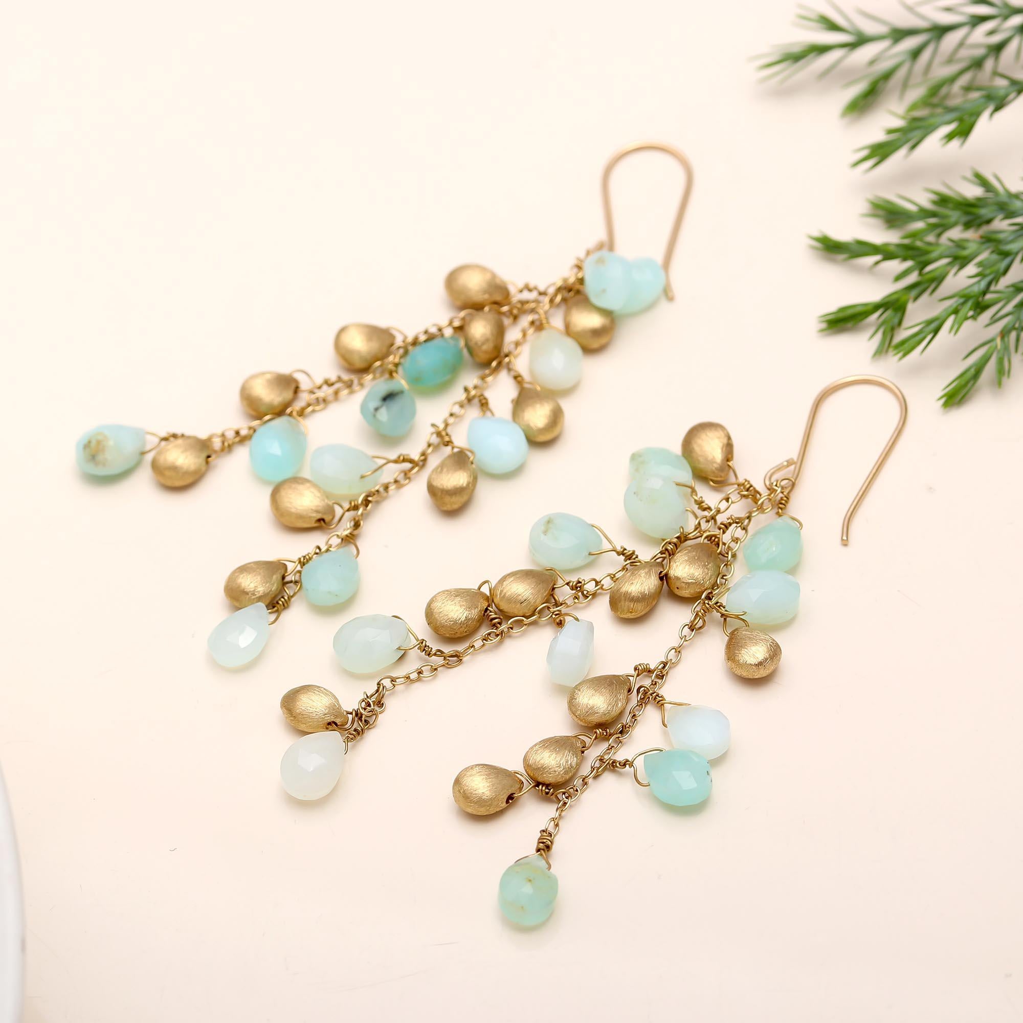 The Ocean Cascade: Aqua Chalcedony Waterfall Chandelier Earrings