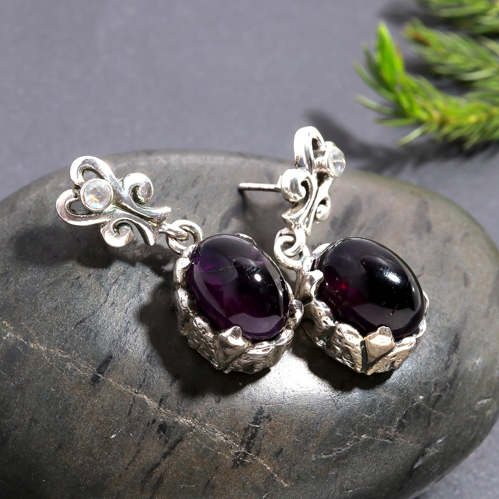 925 Silver Oval Garnet Drop Earrings