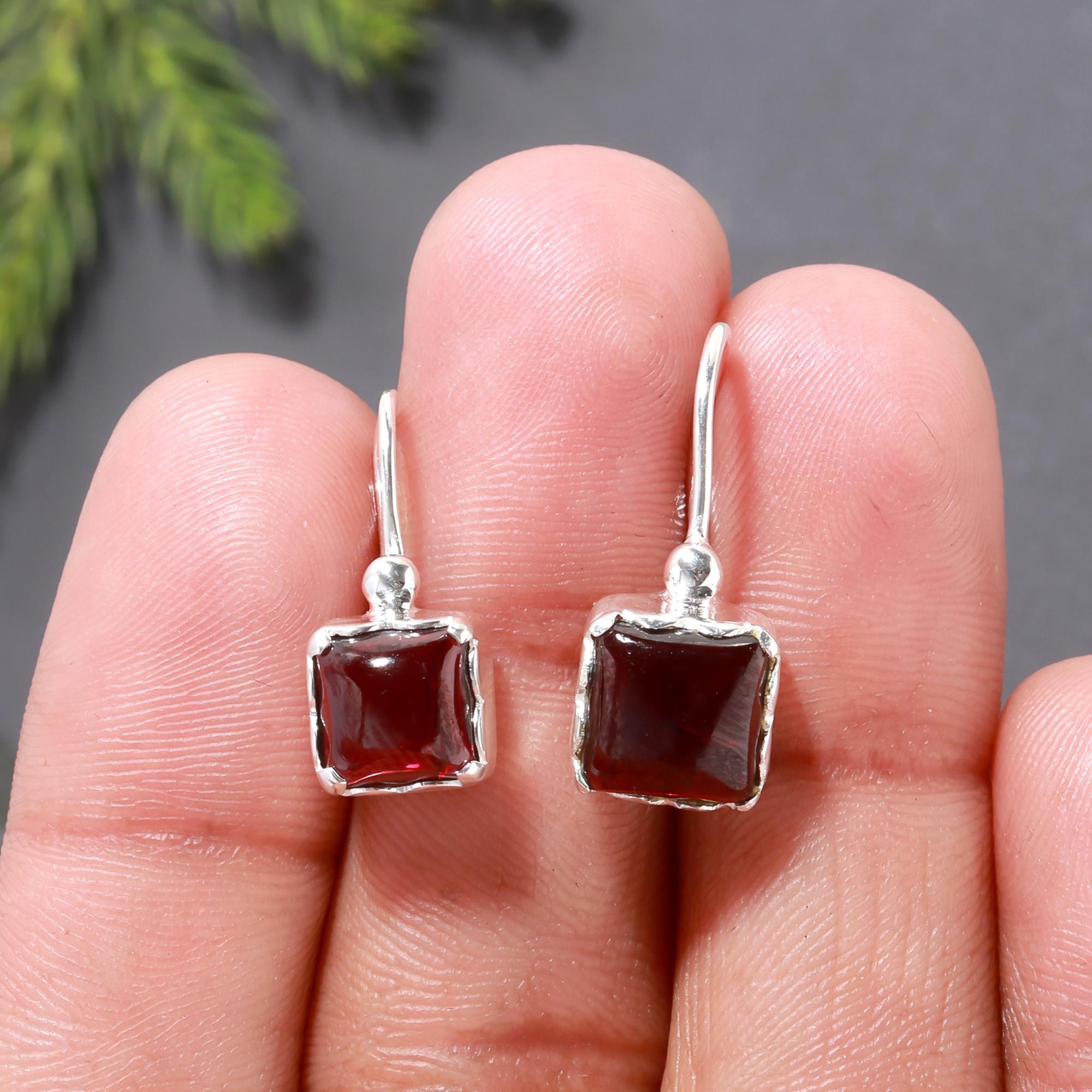 925 Silver Garnet Dangle Earrings