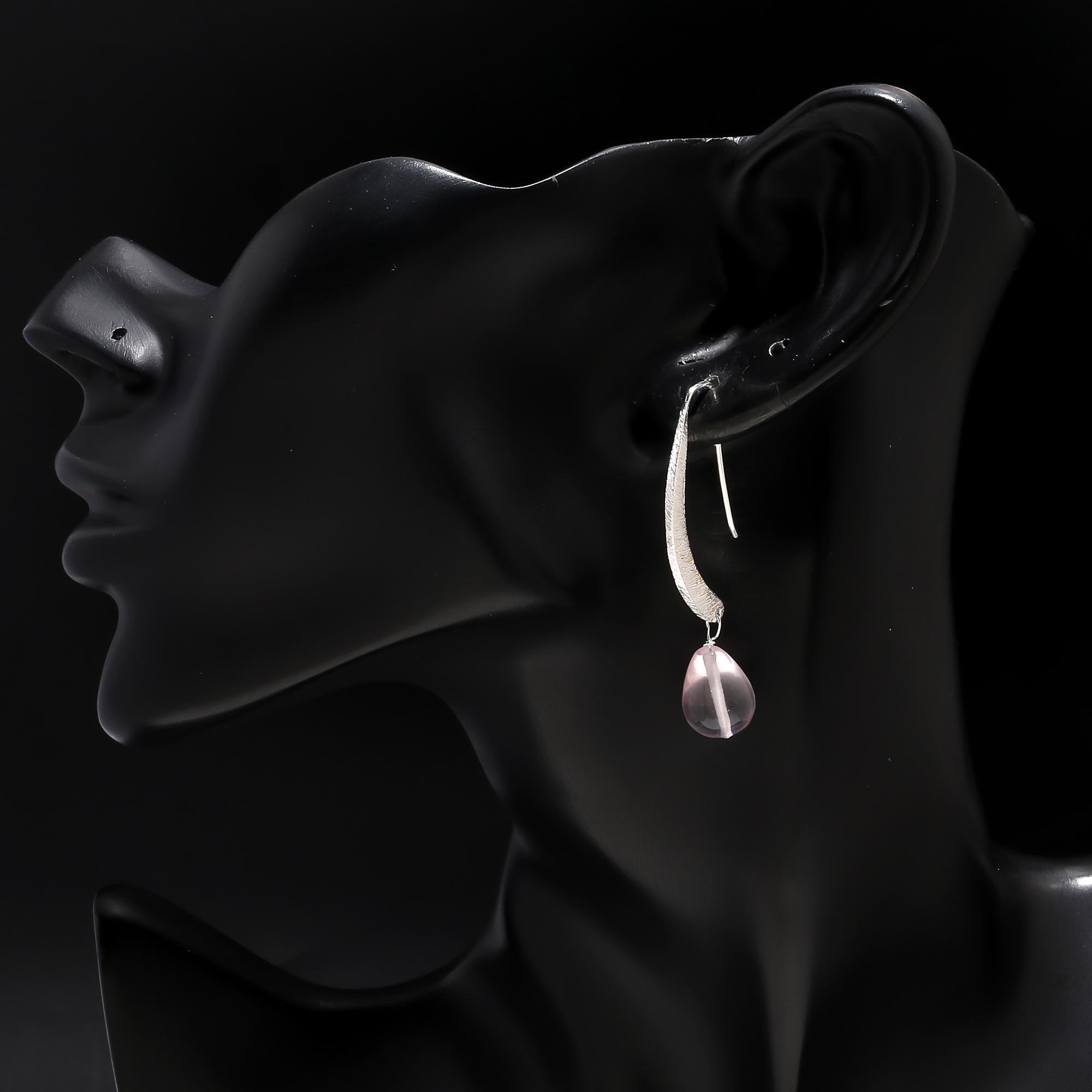 925 Silver Rose Quartz Dangle Earrings