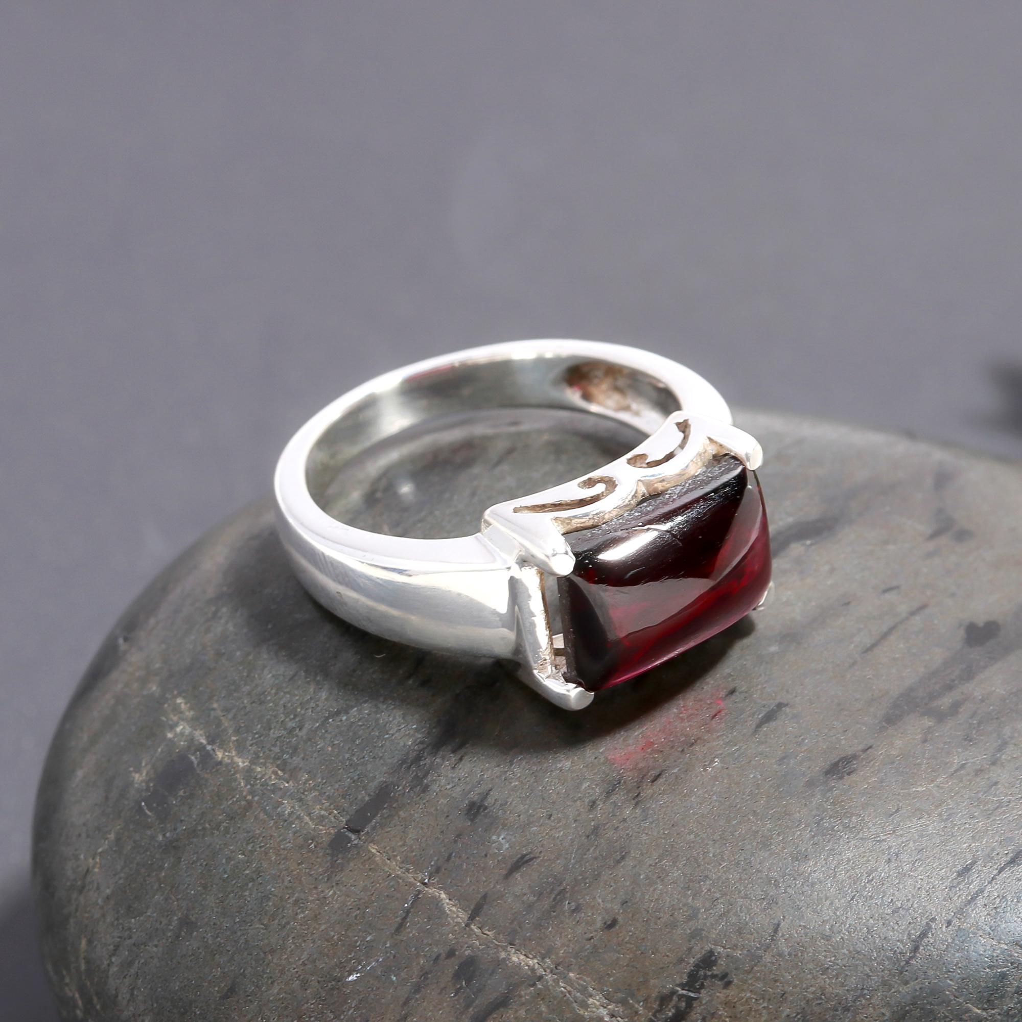 925 Silver Garnet Statement Ring