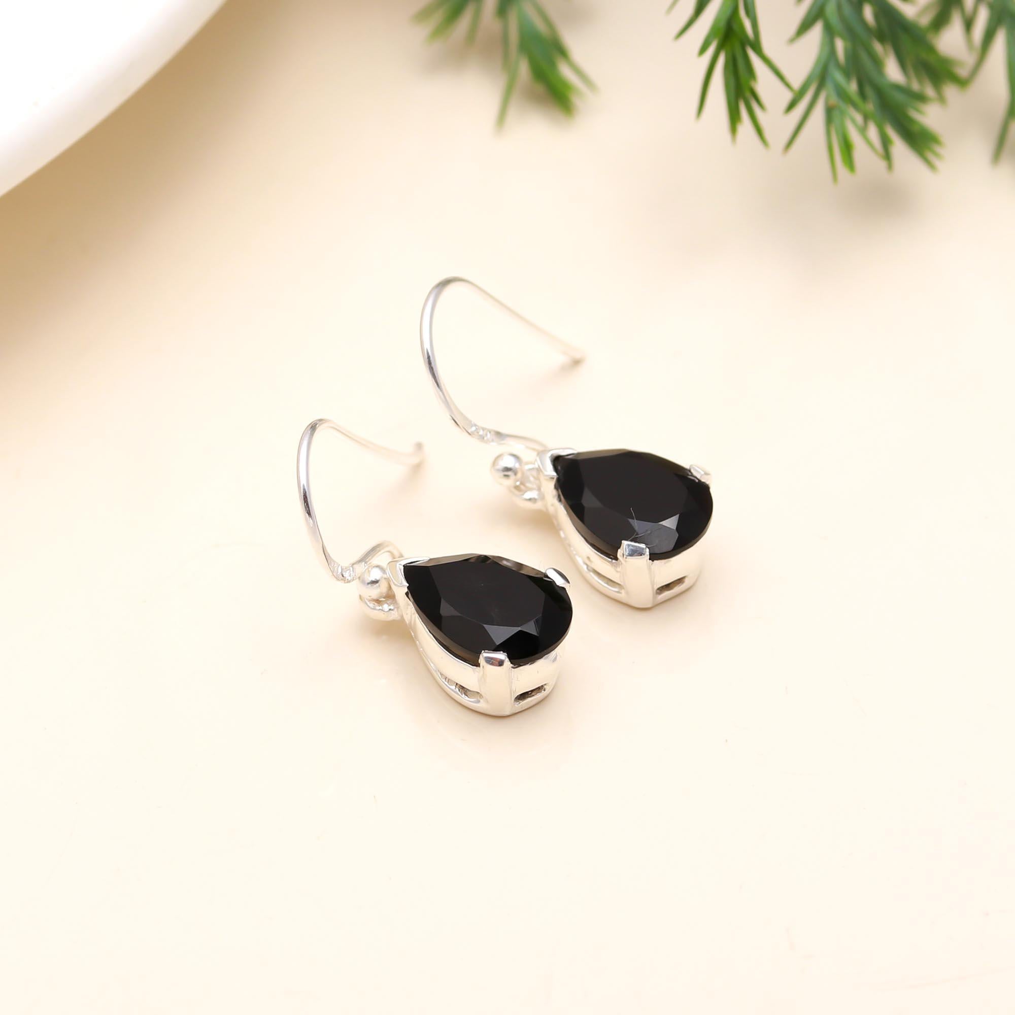 The Midnight Drop: Black Onyx & Silver Teardrop Earrings