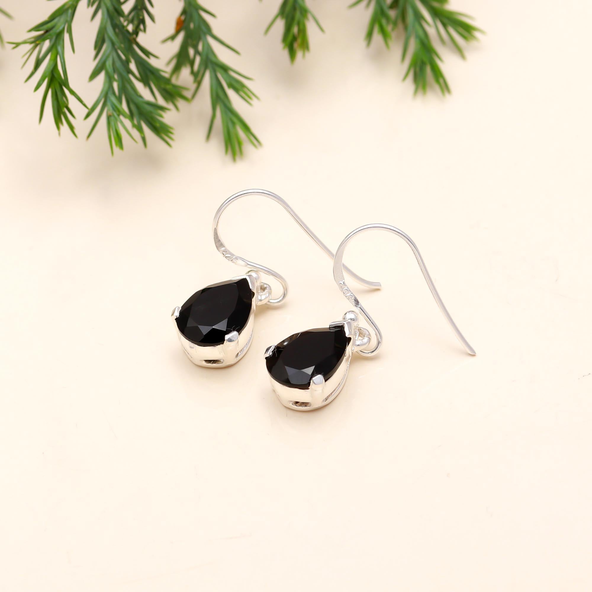 The Midnight Drop: Black Onyx & Silver Teardrop Earrings