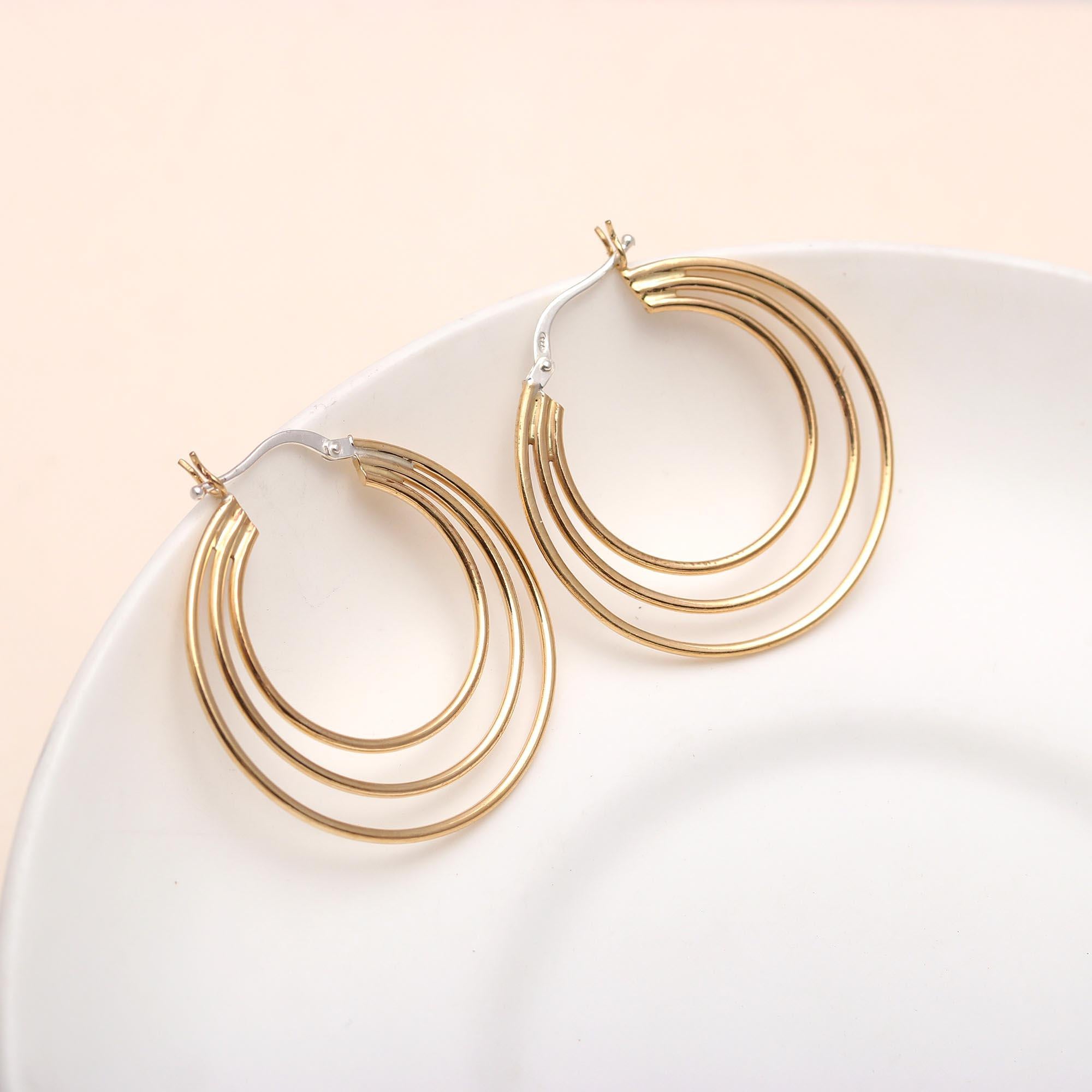 The Golden Trinity: Triple Band Gold Hoop Earrings