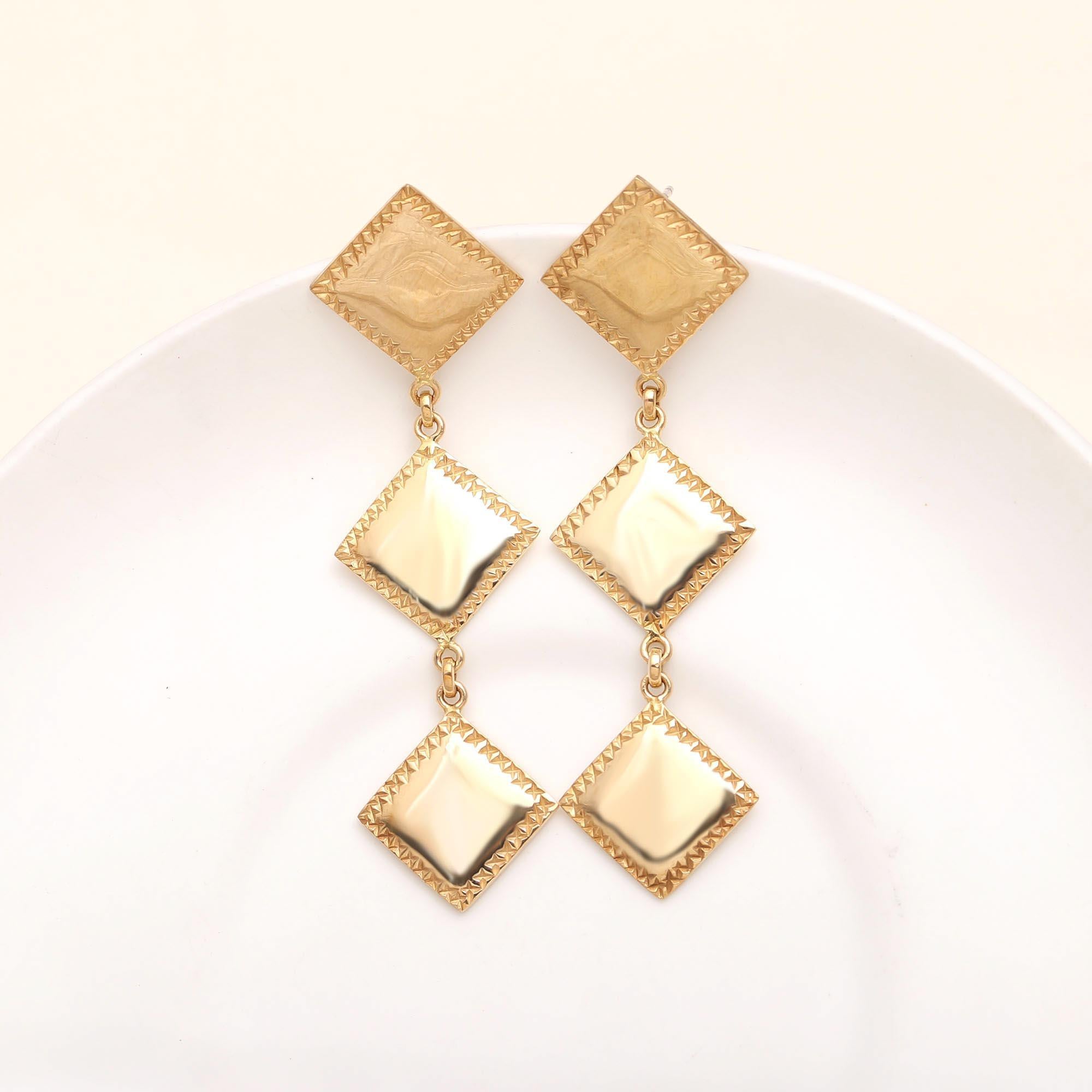 The Golden Tier: Textured Square Drop Earrings
