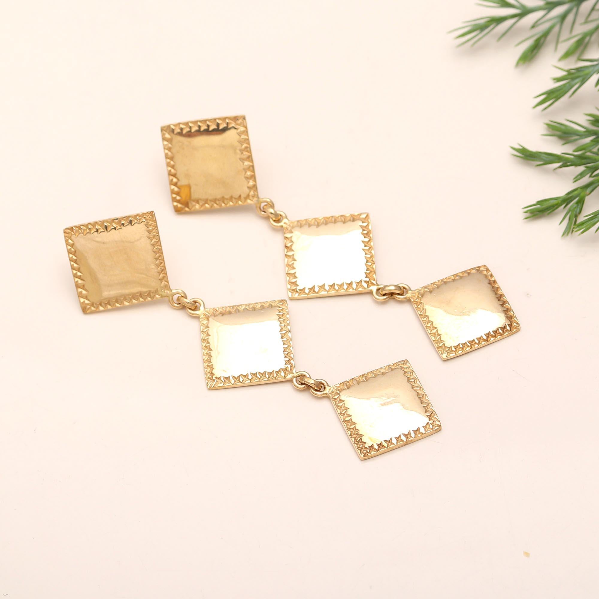 The Golden Tier: Textured Square Drop Earrings