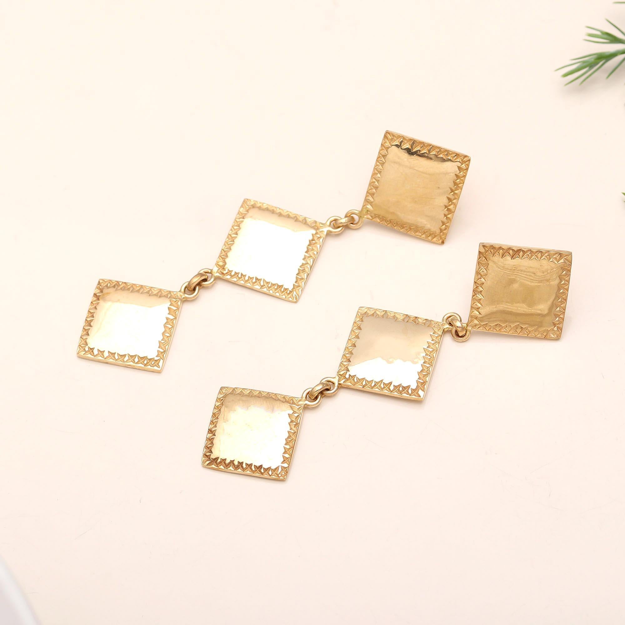 The Golden Tier: Textured Square Drop Earrings
