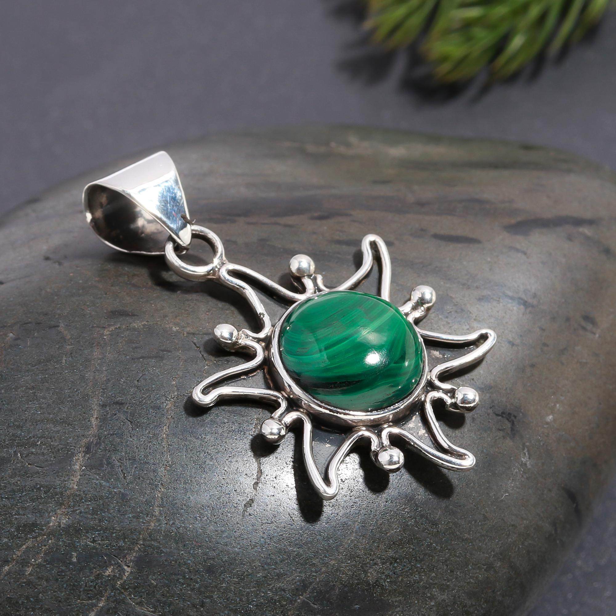 925 Silver Sunburst Malachite Pendant