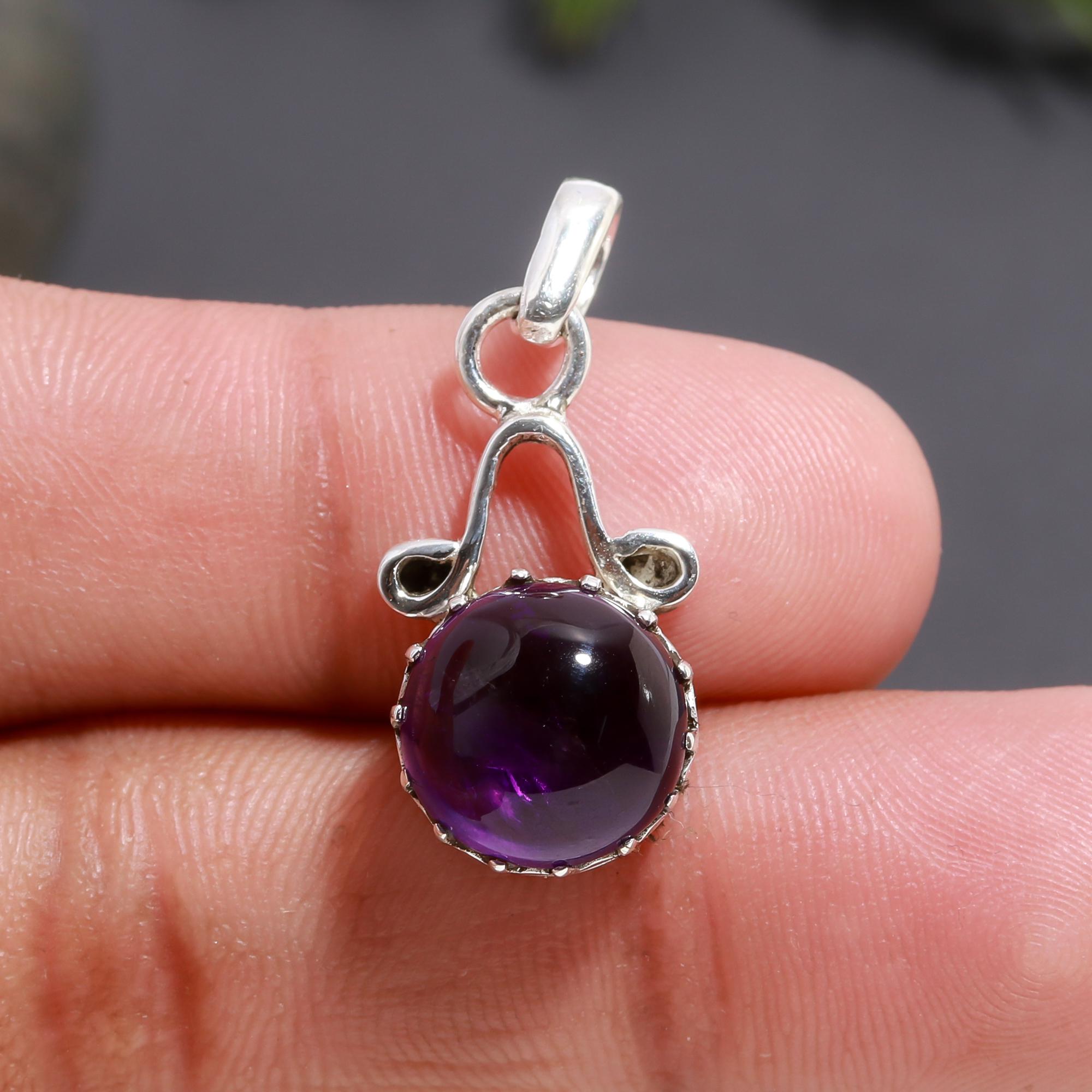 925 Silver Round Amethyst Pendant
