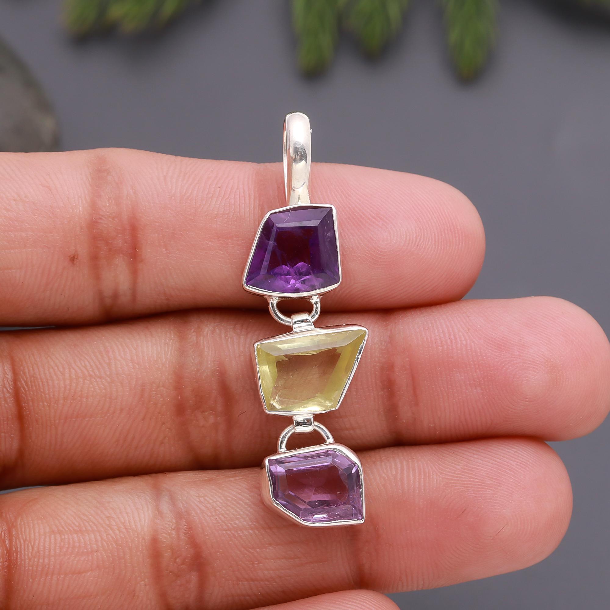 925 Silver Multi-Gemstone Pendant