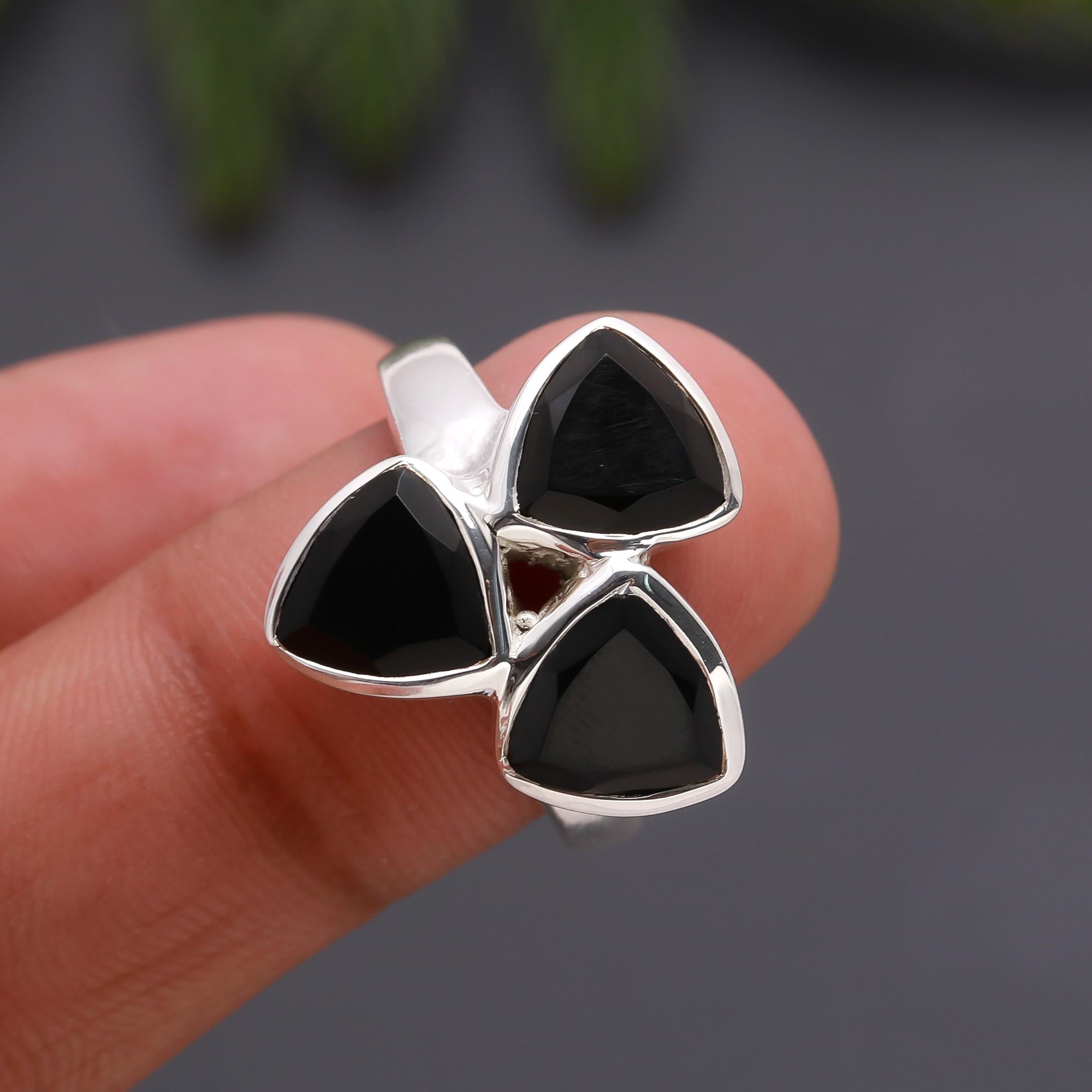 925 Silver Trio Black Onyx Ring