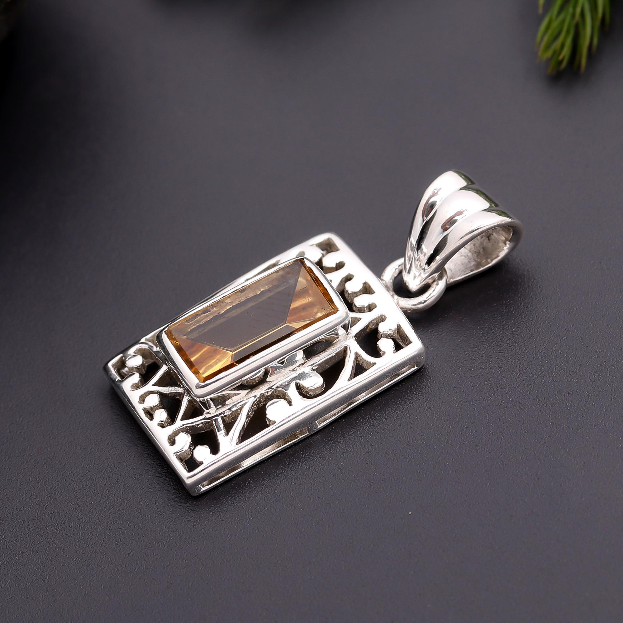 925 Silver Citrine Filigree Pendant