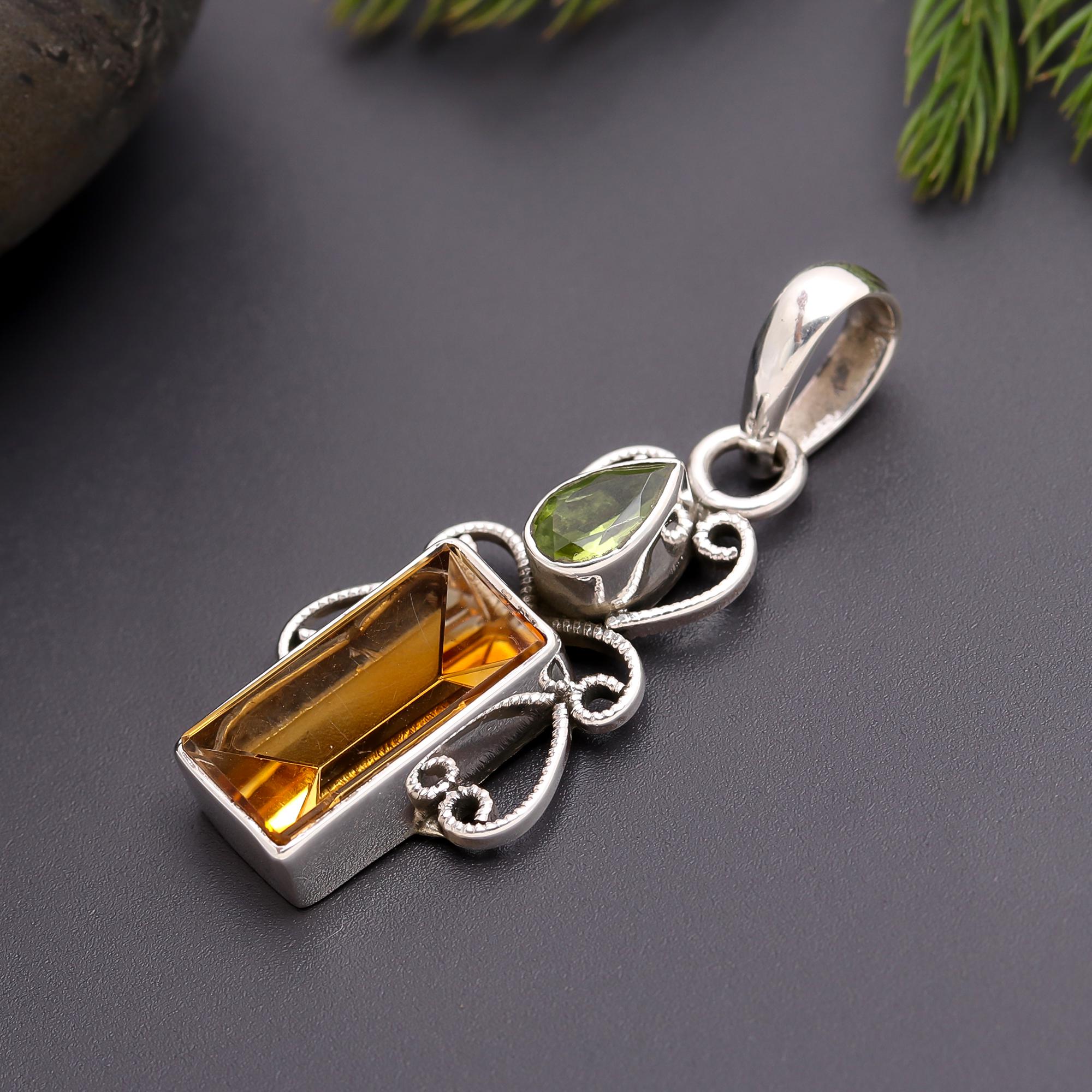 925 Silver Citrine and Peridot Pendant