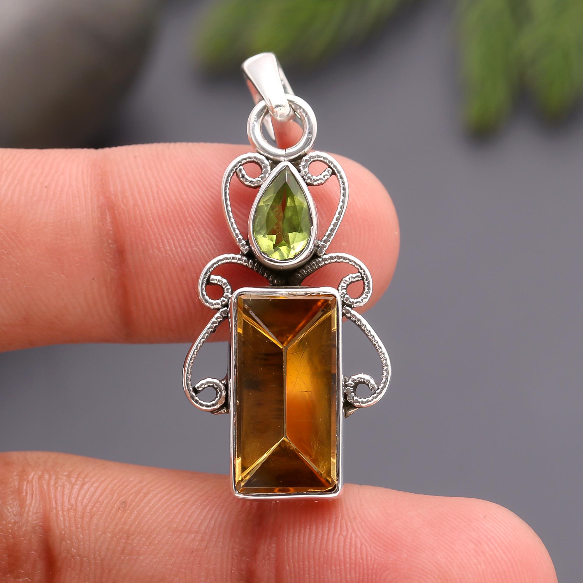 925 Silver Citrine and Peridot Pendant