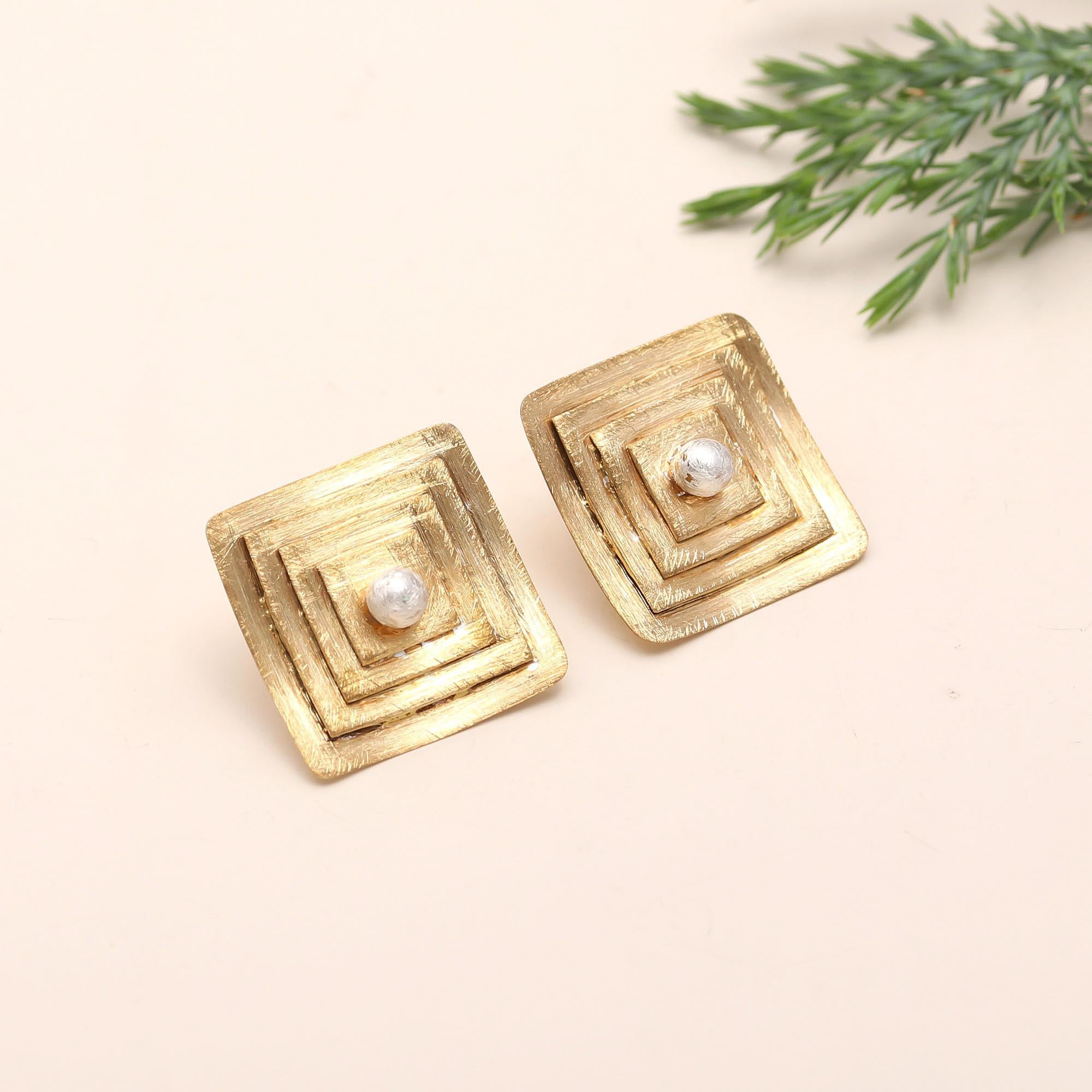 The Golden Square: Textured Pearl Studs