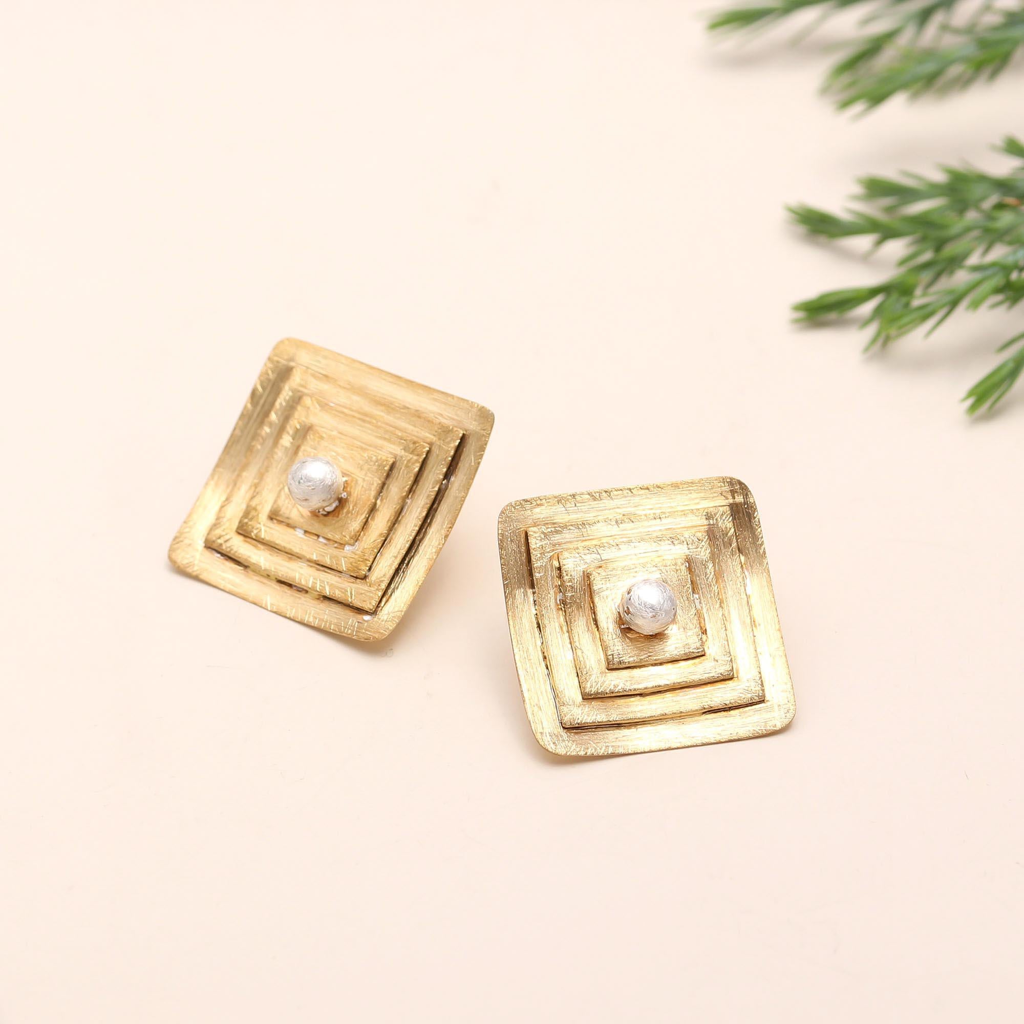 The Golden Square: Textured Pearl Studs
